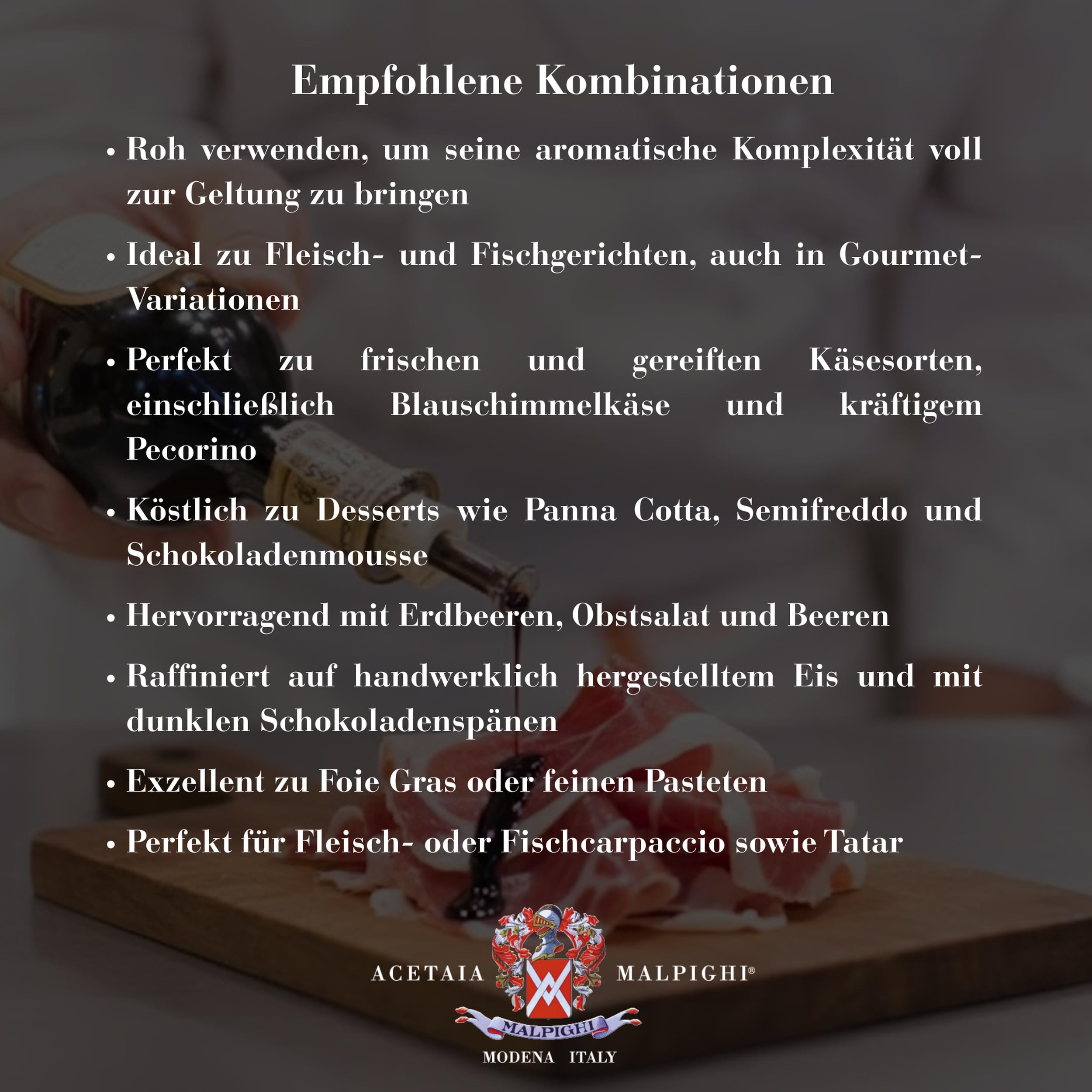 Acetaia Malpighi – Traditioneller Balsamico aus Modena DOP Extravecchio im Kirschholzfass – 100 ml – Nur gekochter Most – mit Rezeptbuch und Dosierverschluss
