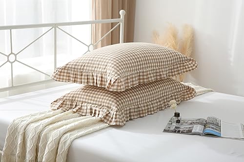 Vista 138 de Fundas de almohada cuadradas blancas con volantes, fundas de almohada europeas, 100% algodón, 18 x 18 pulgadas, 2 unidades Blanco 3