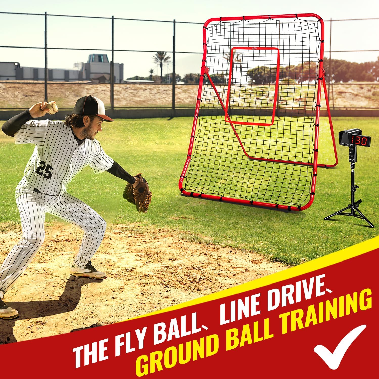 2 in 1 Baseball Rebouder Net & Radar Gun Combo Set for Baseball Softball, Improve Pitching,Hitting,Fielding Accuracy and Speed,Pitching Net & Baseball RadarTraining Equipment for All Players