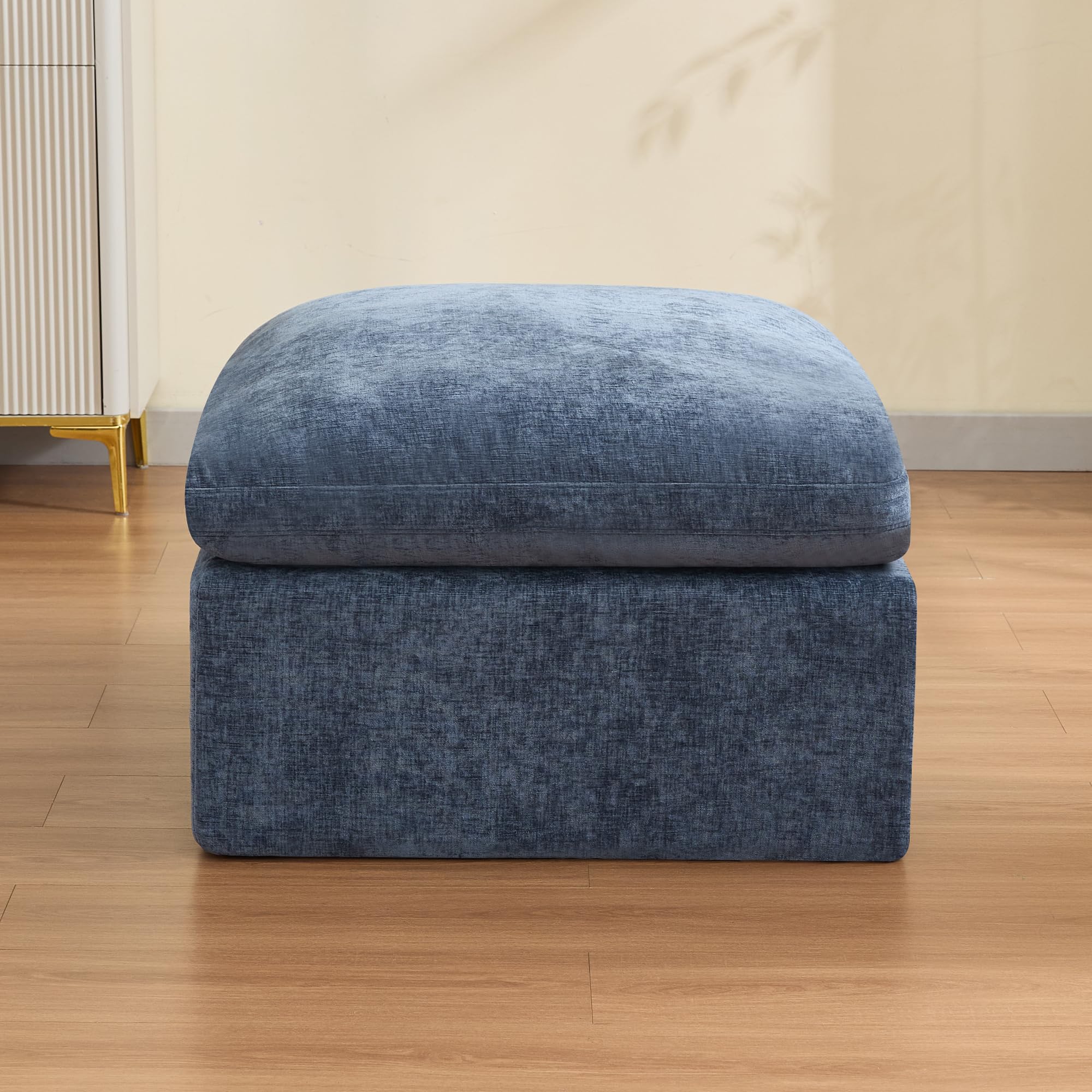 33.5'' cloud ottoman for modular sofa, comfy chenille upholstered footrest with memory foam, fully compressed packaging, oversized ottoman bench for living room or small space, blue