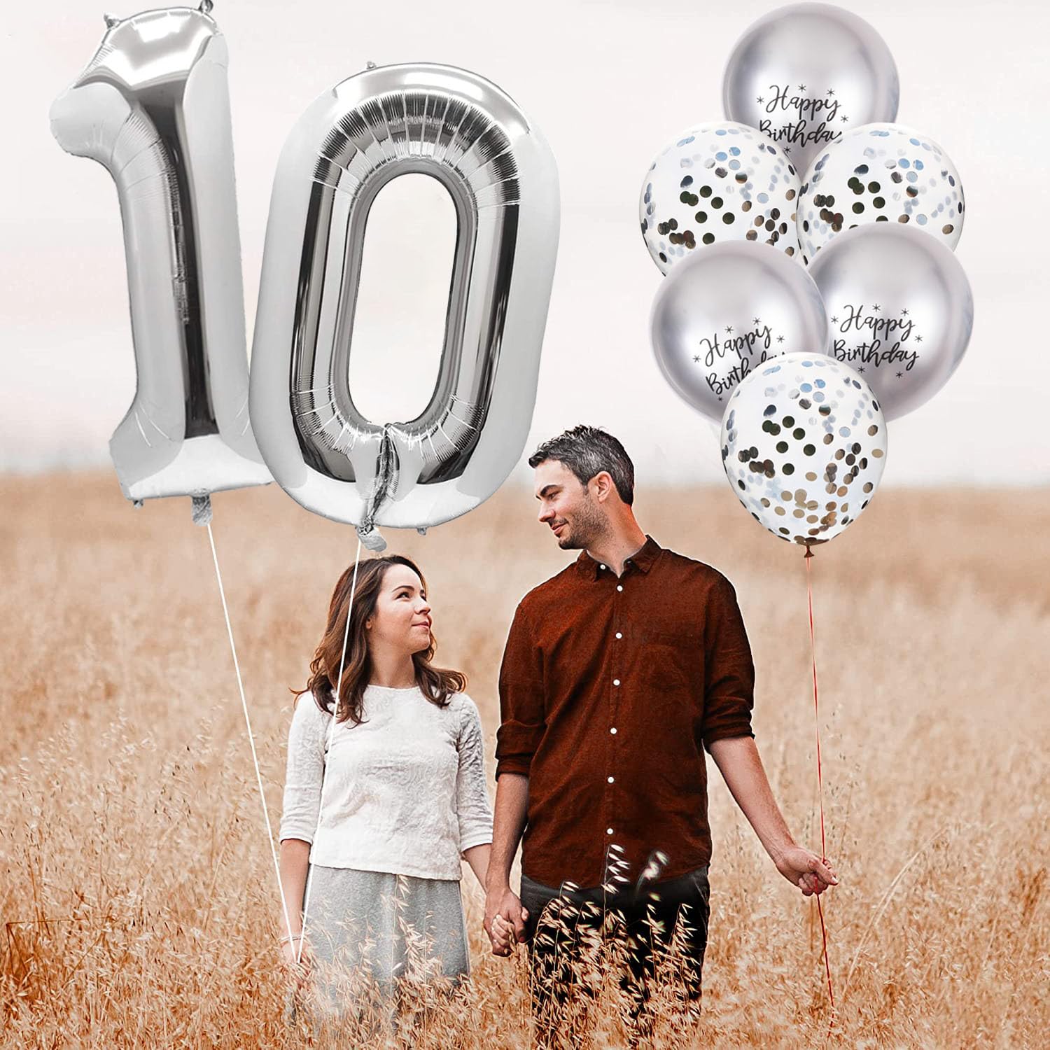 Ballons Anniversaire 10 Noir - 100cm - Ballon Chiffre 10 Numéro 10 - Happy Birthday Decoration Ballons Fête d'anniversaire Ans Vole Grâce à l'Hèlium 10