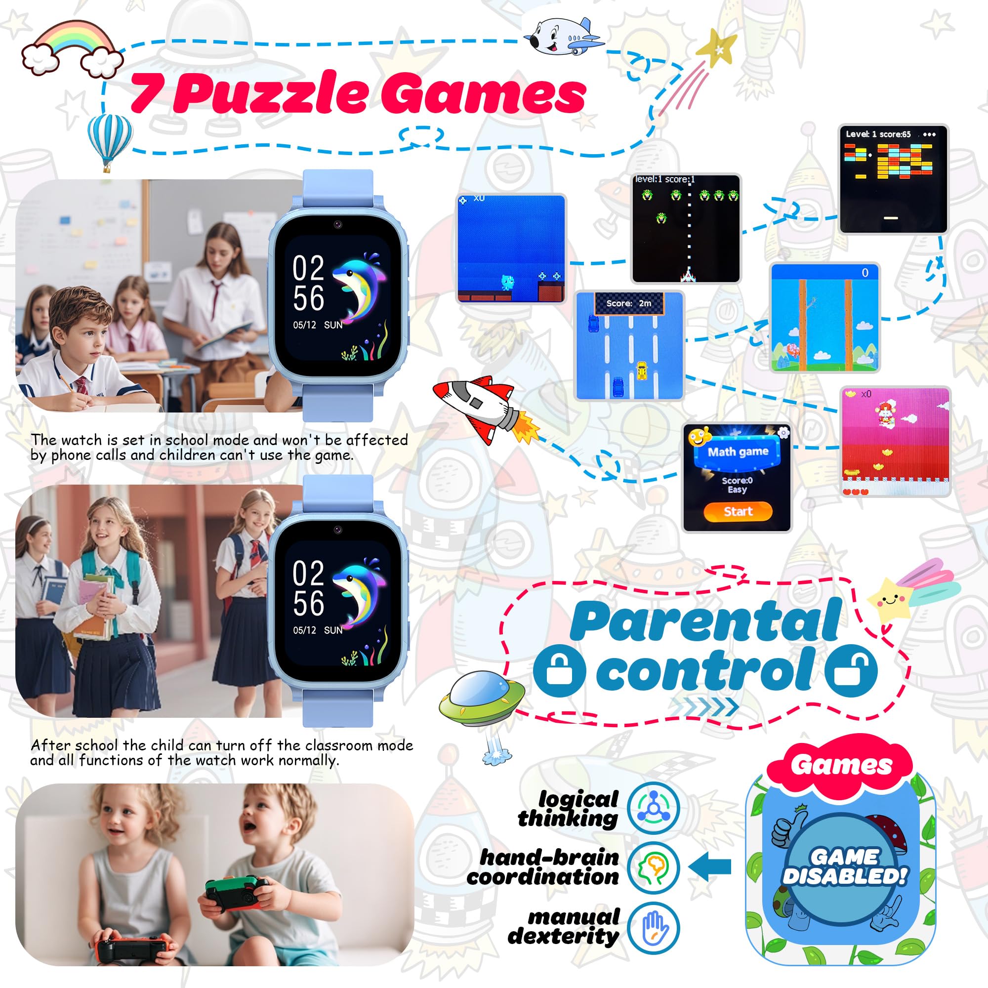 4G Montre Connectée Enfant avec GPS, Montre GPS Enfant Tracker avec Appel Vidéo Téléphone Chat Vocal SOS Réveil Appareil IP68 Mode Classe Jeux, Smartwatch Cadeau pour Filles et Garçons