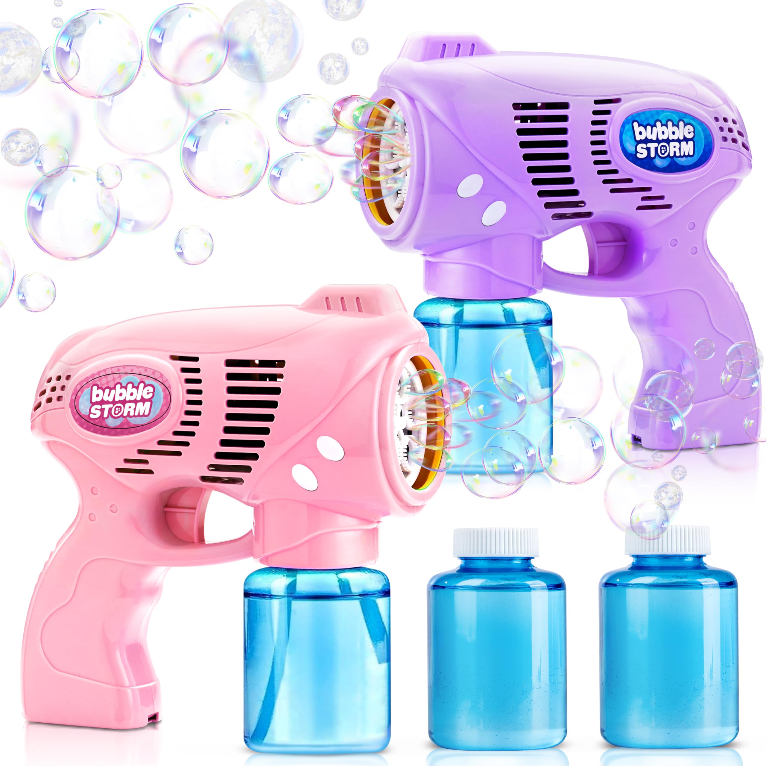 JOYIN 2 Bubble Guns with 2 Bottles Refill Solution, Bubble Machine Gun for Kids, Toddlers, Party Favors, Summer, Outdoors Activity, Wedding, Easter, Birthday Gift