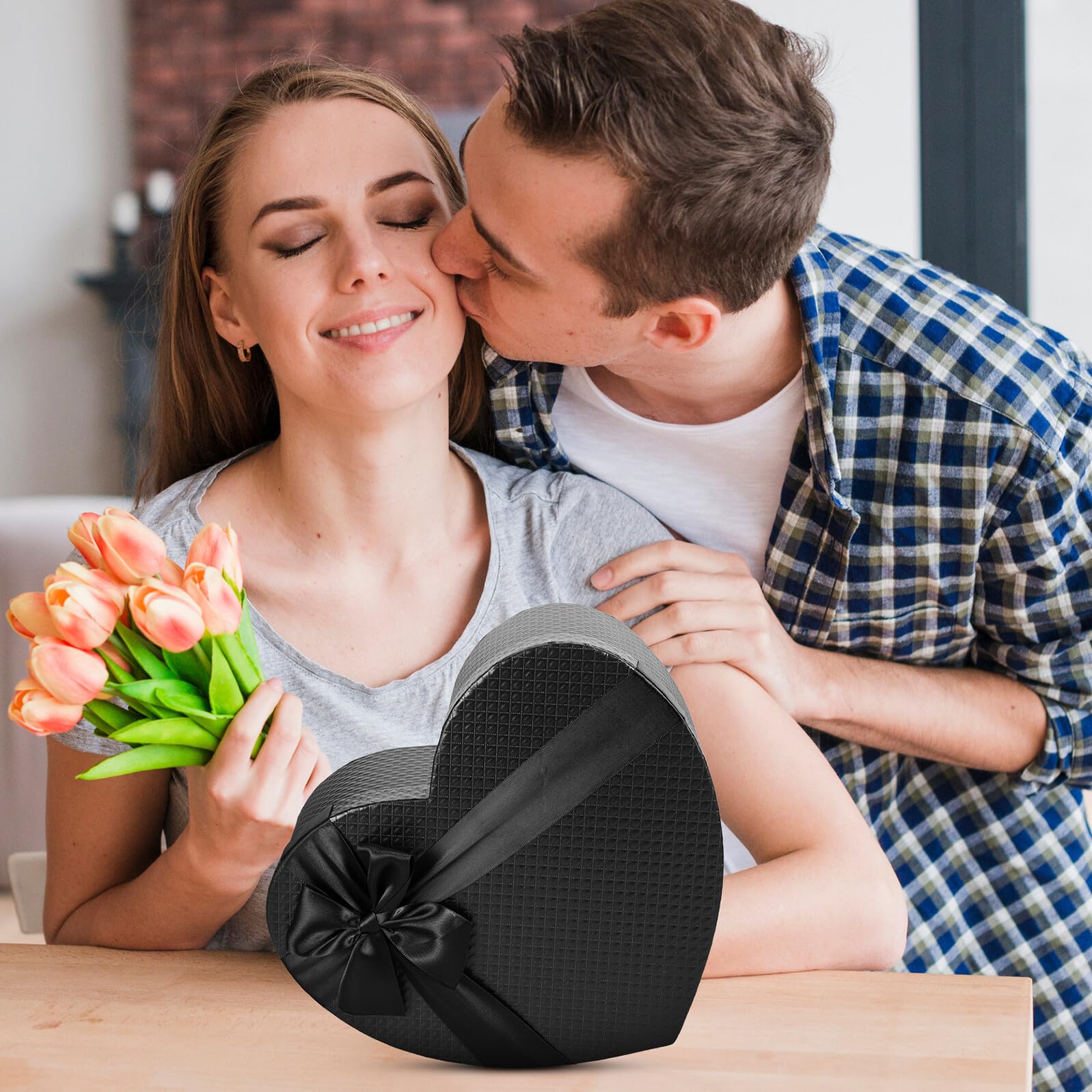 Scatola Regalo e in Carta Nera Forma di Cuore per Confezionare Fiori e Dolci per Compleanni e Festa