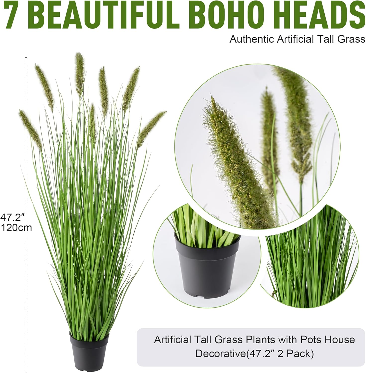 Ttranewsoo Artificial Cattail Reed Grass Plants Indoor ，Faux Cattail Grass Plant Artificial Plant Grass Outdoor,Fake Grass Tall Green Onions Fake Plant， Living Room Kitchen Office Decoration 47“2 Pcs