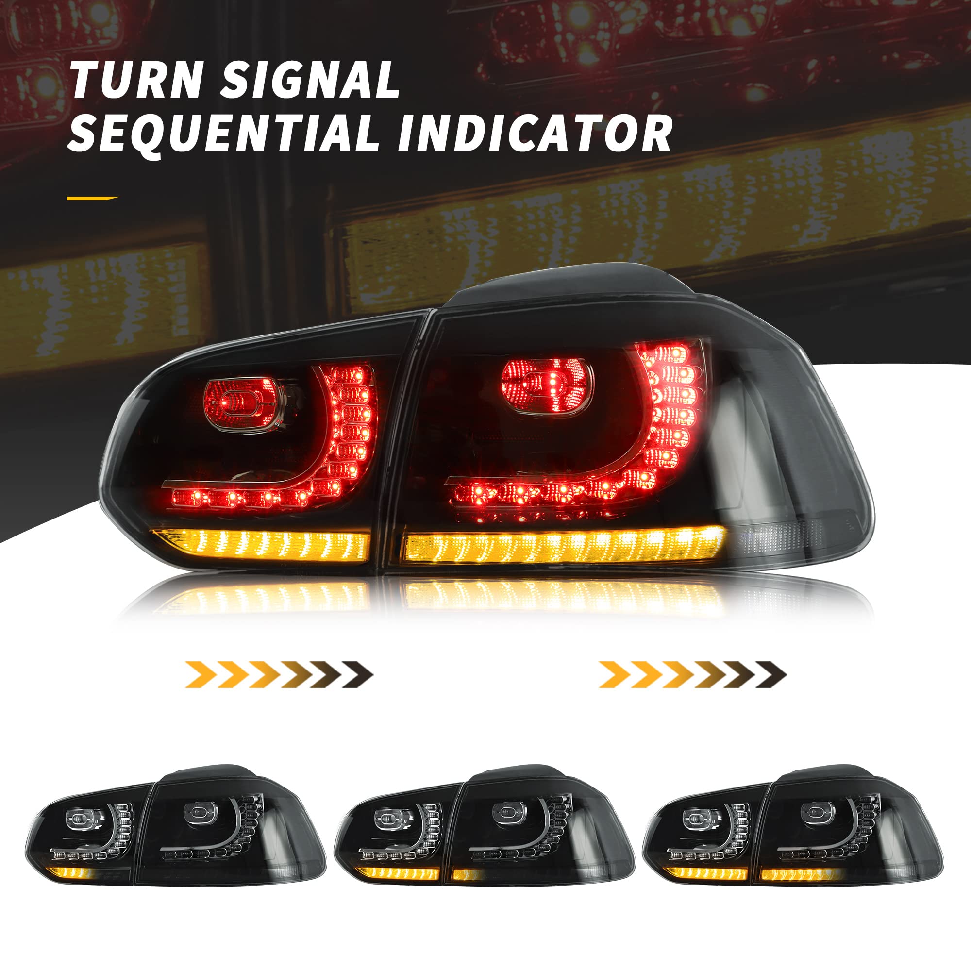 VLAND LED Fanali posteriori per Golf 6 GTI TDI TSI GTD R 2008-2013, Con indicatori di direzione dinamici, 1 coppia – Nero
