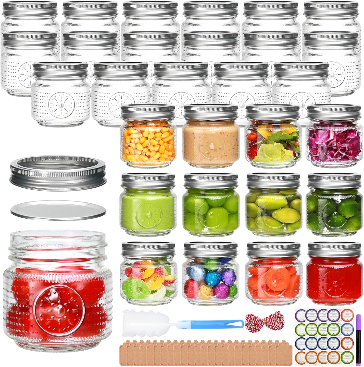 Encheng 32 oz Wide Mouth Mason Jars with Lids and Bands, 12 Pack Clear Glass Canning Jars for Fermenting, Preserving, Quart Size Large Mason Jars for Jam, Pickling, Meal Prep, DIY Crafts