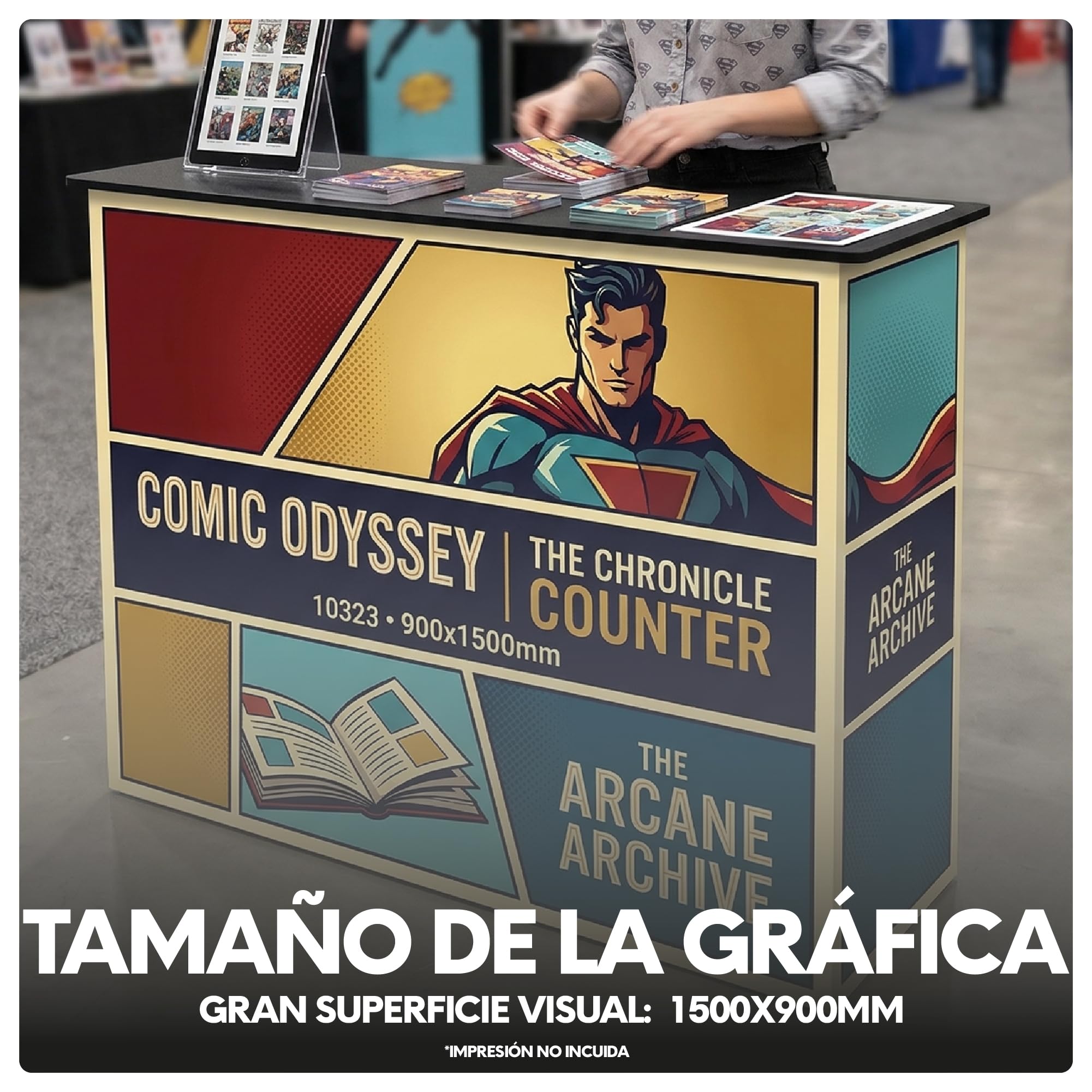 Mostrador de Recepción Publicitario Portátil 960x925x400 mm | Stand Promocional con Estante Interior de Madera y Bolsa de Transporte | Mostrador Publicitario para Ferias y Eventos