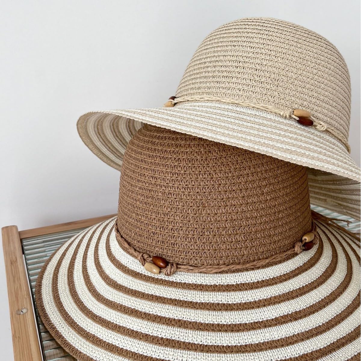 Sombrero de Paja Bohemio para Mujer,Gorra de ala Ancha para El Sol,Plegable,con Rayas Flexibles,para Playa,para Viajes,Vacaciones de Verano,Suave,Ligero y Transpirable