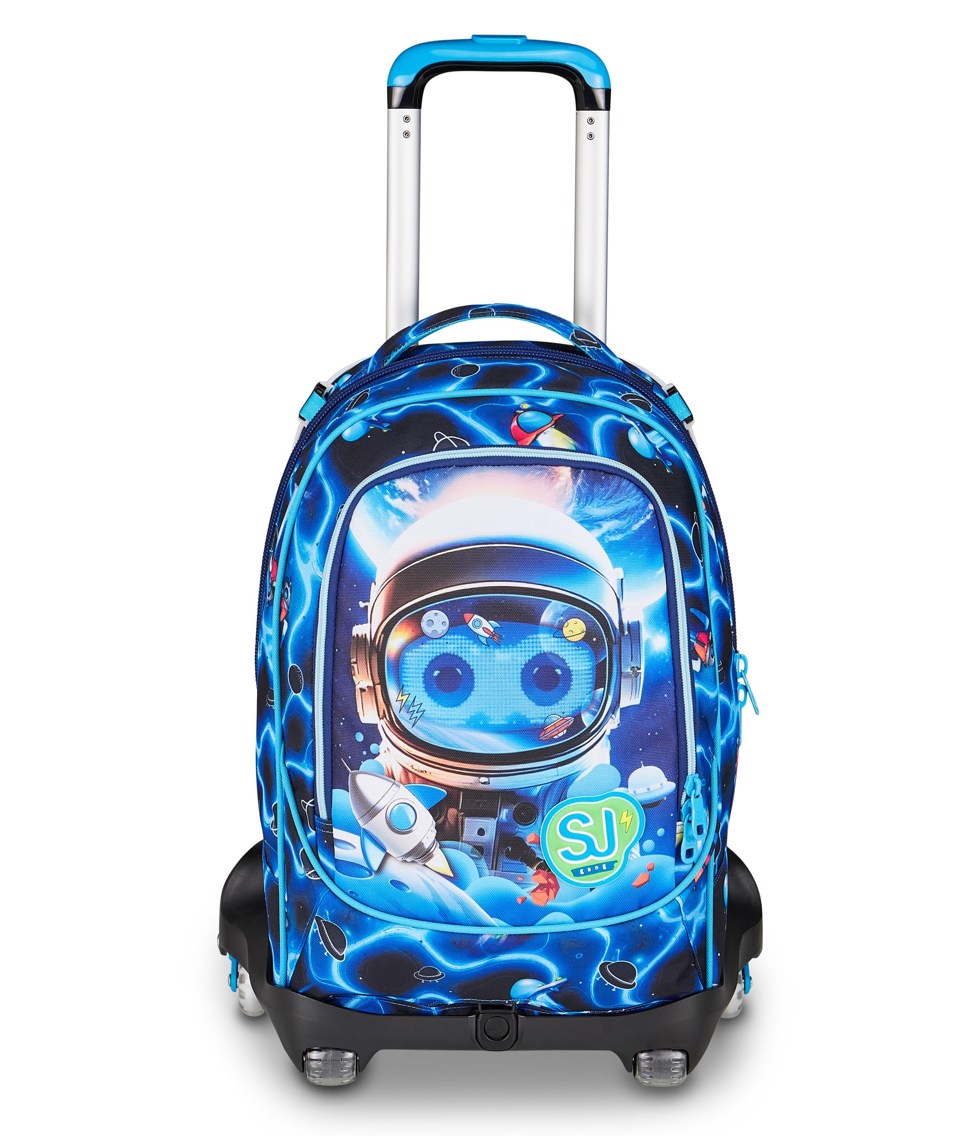 SJ GANG STYLE JAM GANG Trolley Scuola Jack 8 ruote SPACE LED BOY, Blu, 34 L, Scomponibile, Uso Zaino, Cross-over System, Spallacci a scomparsa, Tasca portaborraccia, Elementari e medie, Bambino