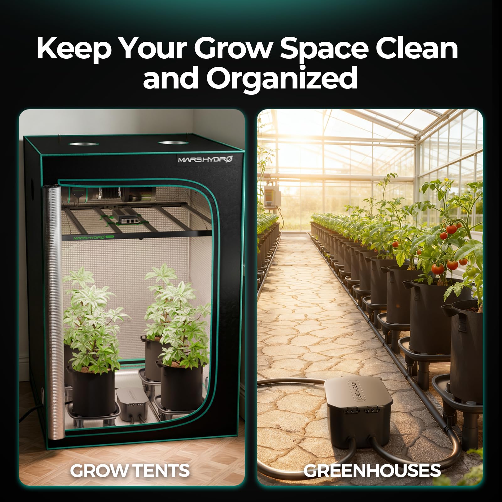 MARS HYDRO Automatisches Entwässerungssystem für Growzelt, 3er-Pack Drainage Schalen mit 25W Auto-Sensor Wasserpumpe, 5-Gallonen Grow Bags & Sammelbehälter, Automatisches Runoff-Kit für Indoor-Growing
