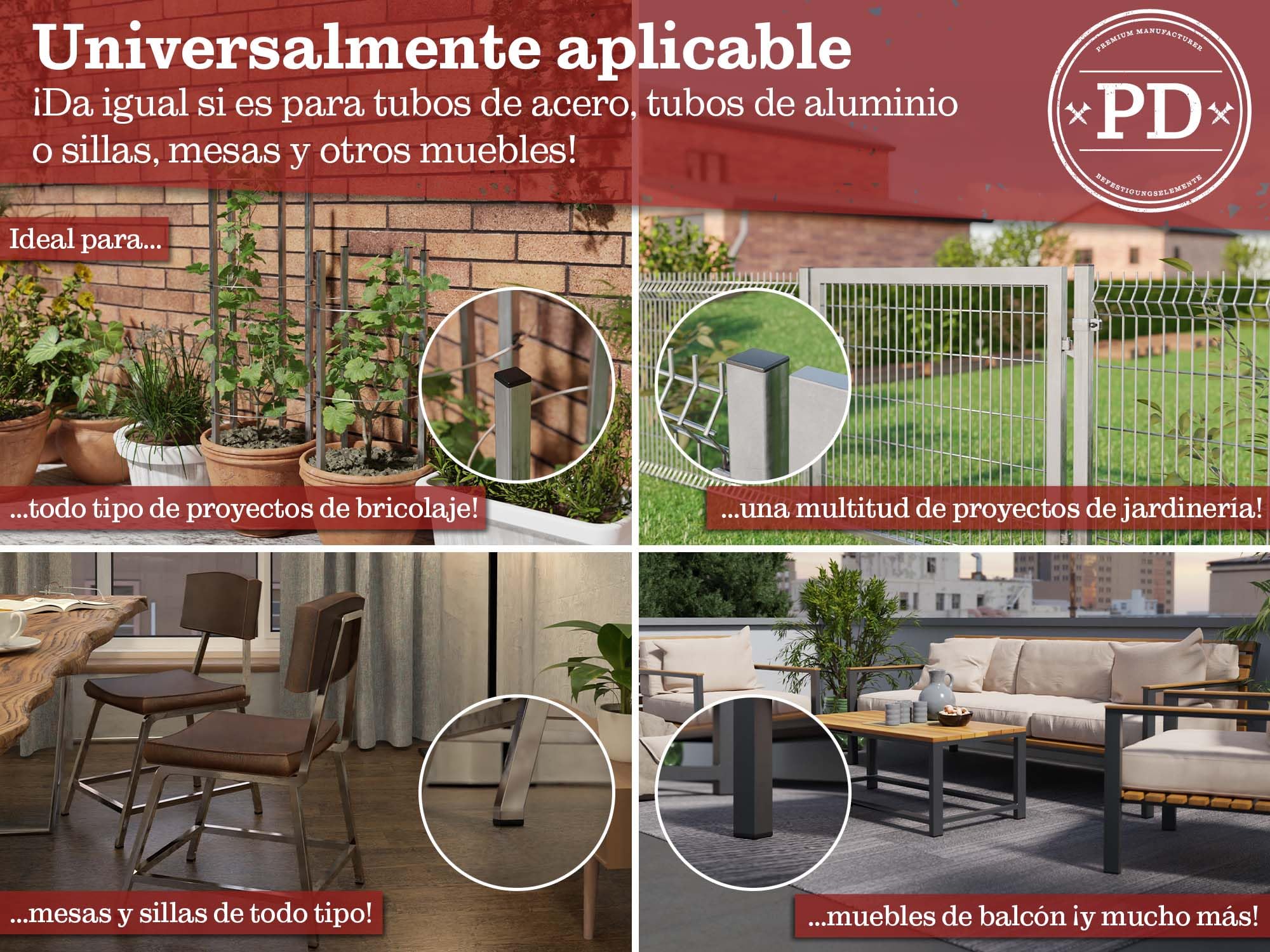Tapones laminares 15x15mm para tubo cuadrado de plástico PE negro 10 pcs