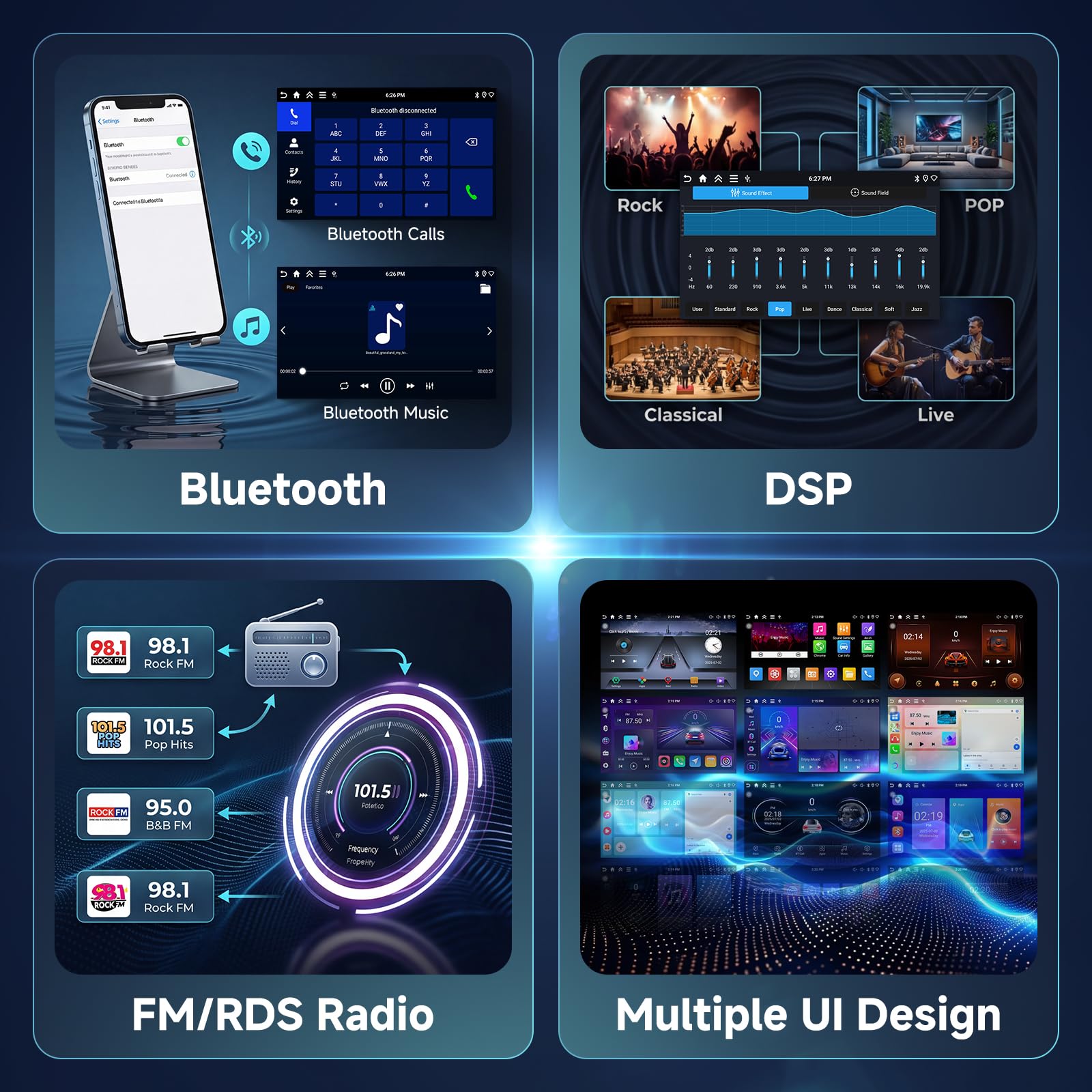 Hodozzy 4 GB + 128 GB Android radio samochodowe 2 DIN z bezprzewodowym Carplay Android Auto, 7 cali Incell ekran dotykowy radio samochodowe z nawigacją WLAN, DSP, Bluetooth, Mirror Link, SWC, FM/RDS