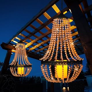 Hanging Candle Lantern, 27” Battery Operated Modern Clear Acrylic Crystal Chandeliers with Flickering Yellow Led Candle Light S Hooks for Garden, Backyard, Gazebo, Room Indoor Outdoor Decor