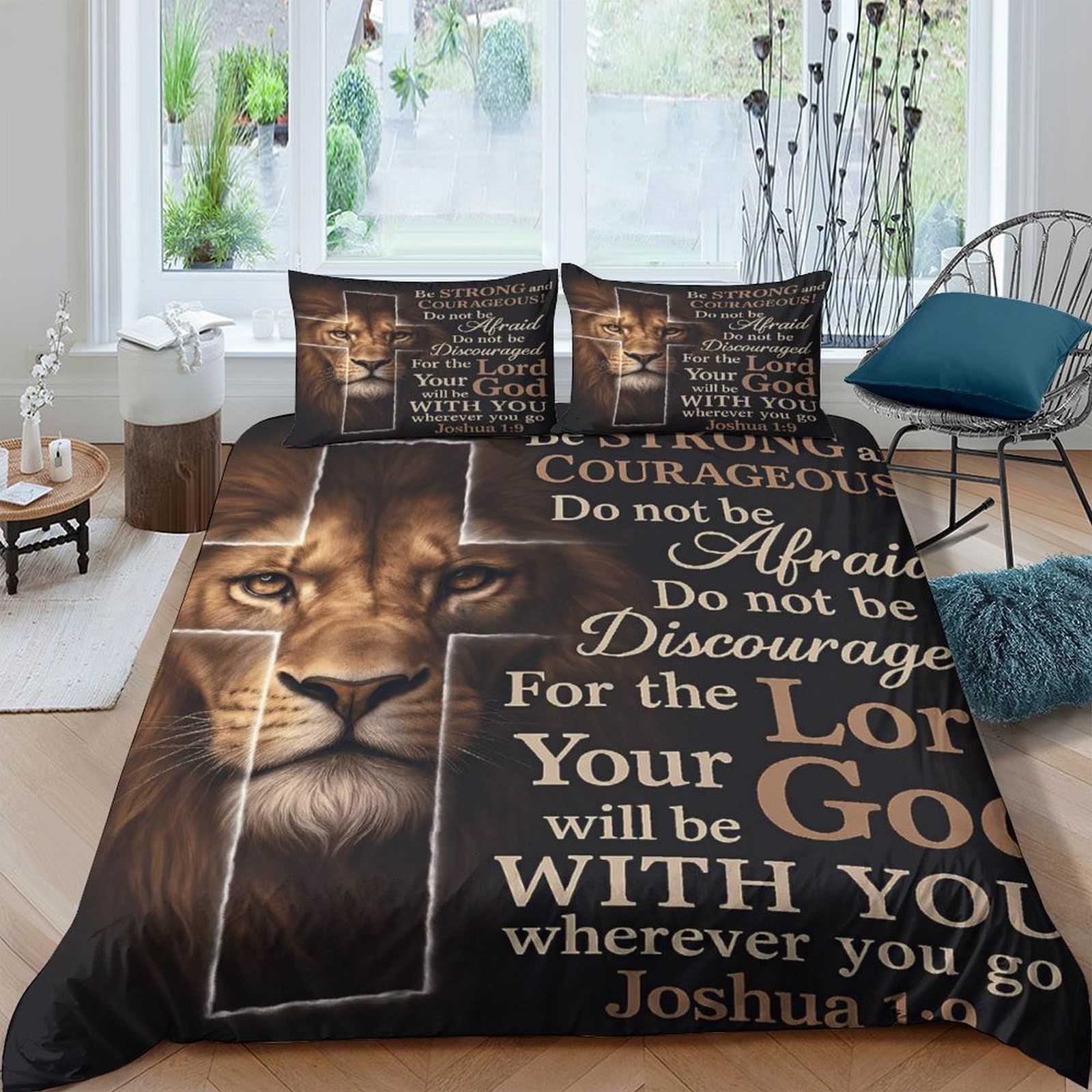 Ctjqhvkz Style-8 3D Printed Lion Cross Fitted Sheet Microfiber Anti-Slip Inspirational Quote Mattress Cover For Bedroom Dorm Decor Single（135X200cm）