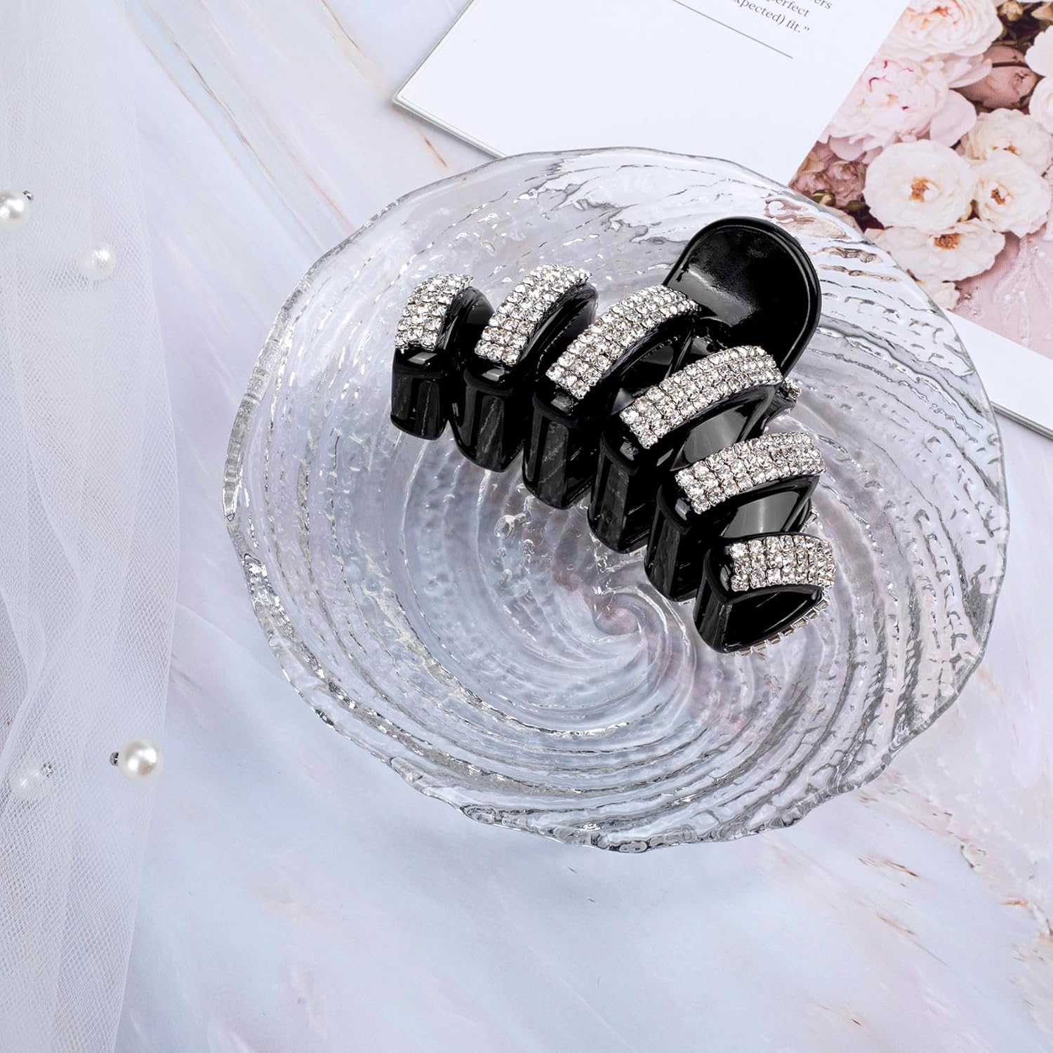 Joez Wonderful Large Rhinestone Hair Clips, Crystal Jaw Clips Hairpin for Thick Hair, Fashion Hair Clamp Catch Barrette Hair Accessories for Women (Black) - Image 6