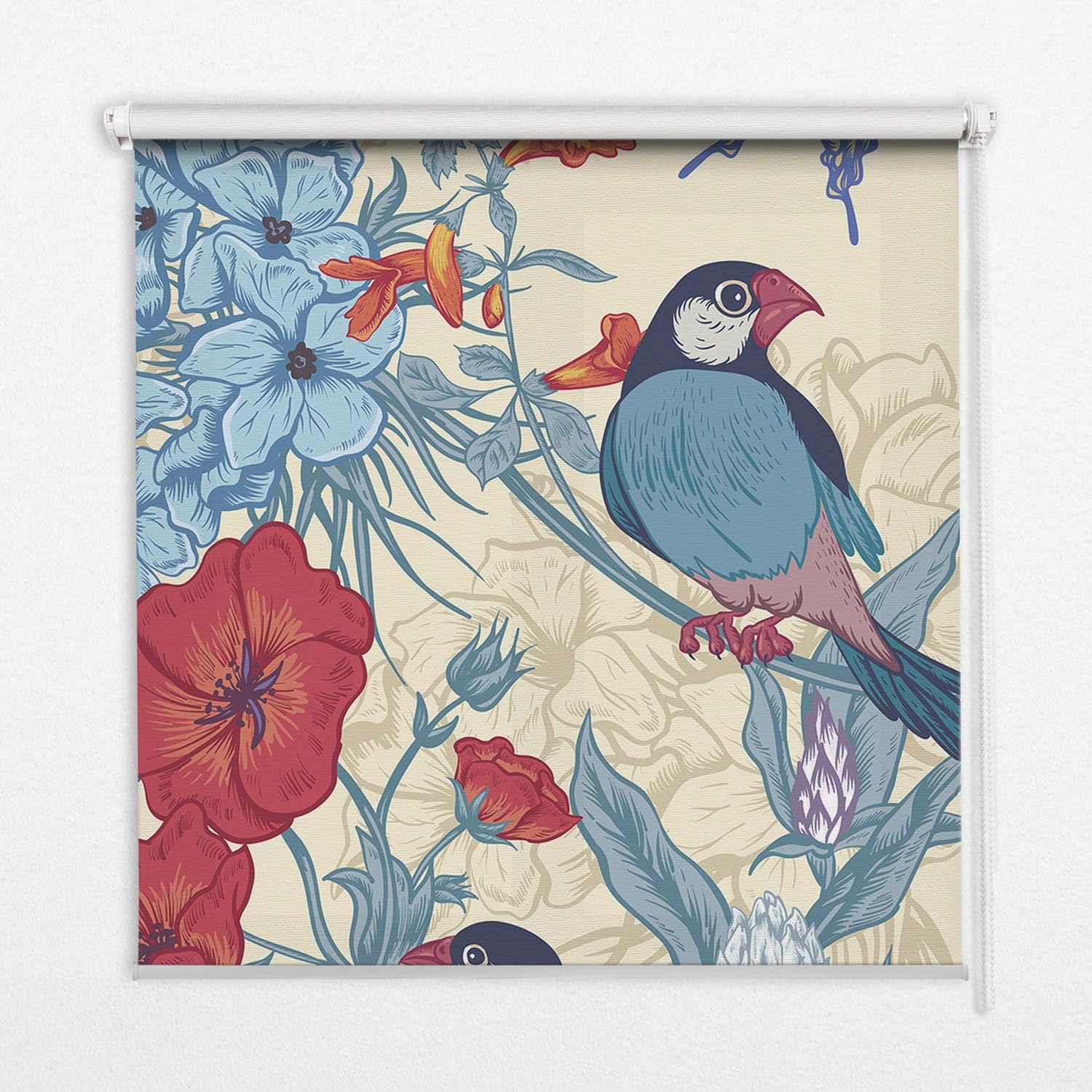 Store enrouleur sans perçage Tulup 50x50cm oiseaux et fleurs tamisant pour fenêtre