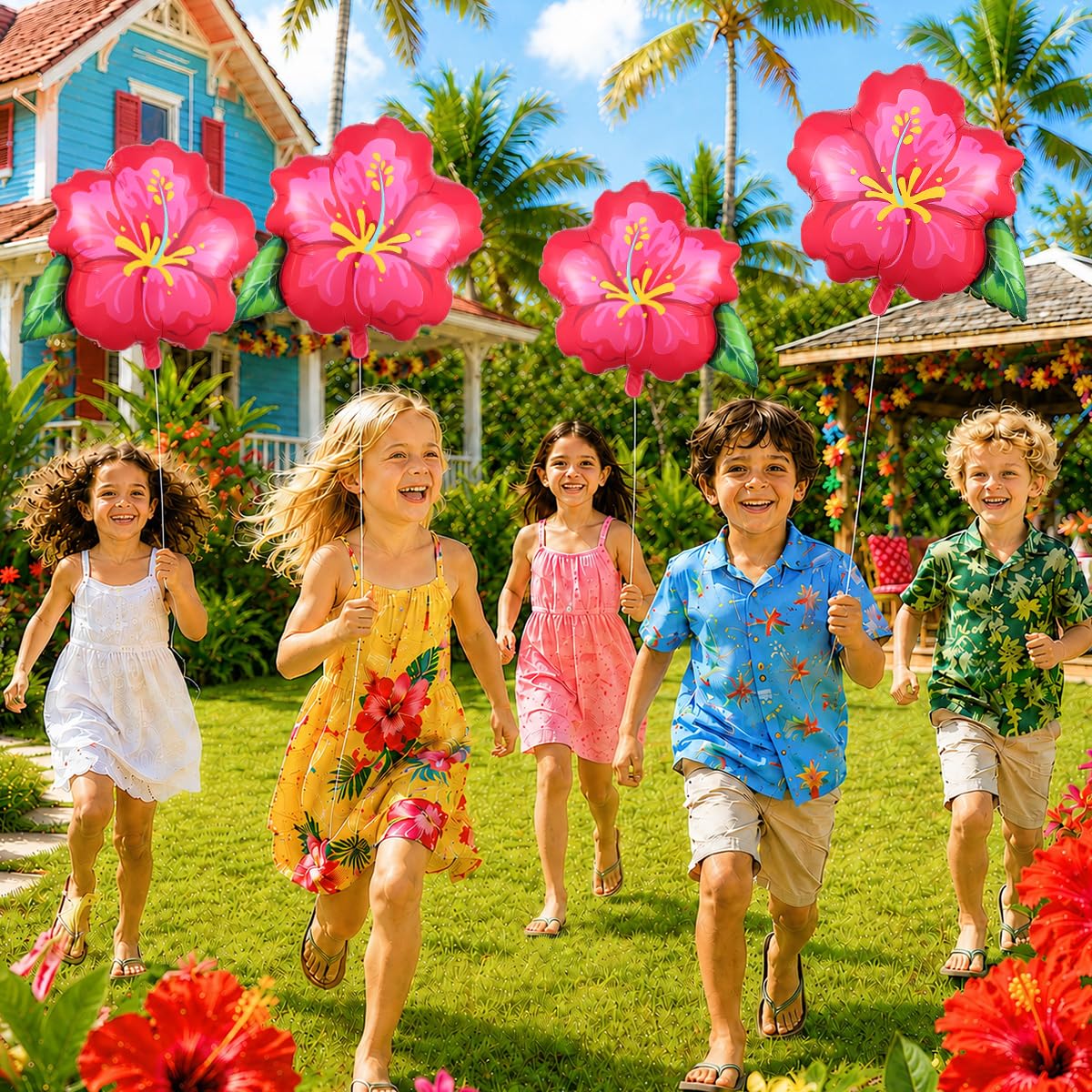 Balony foliowe z motywem tropikalnego hibiskusa, 60 cm, różowy kwiat hibiskusa, balon na magiczny motyw, hawajski flaming, lato, Luau Aloha, dekoracje na przyjęcie urodzinowe
