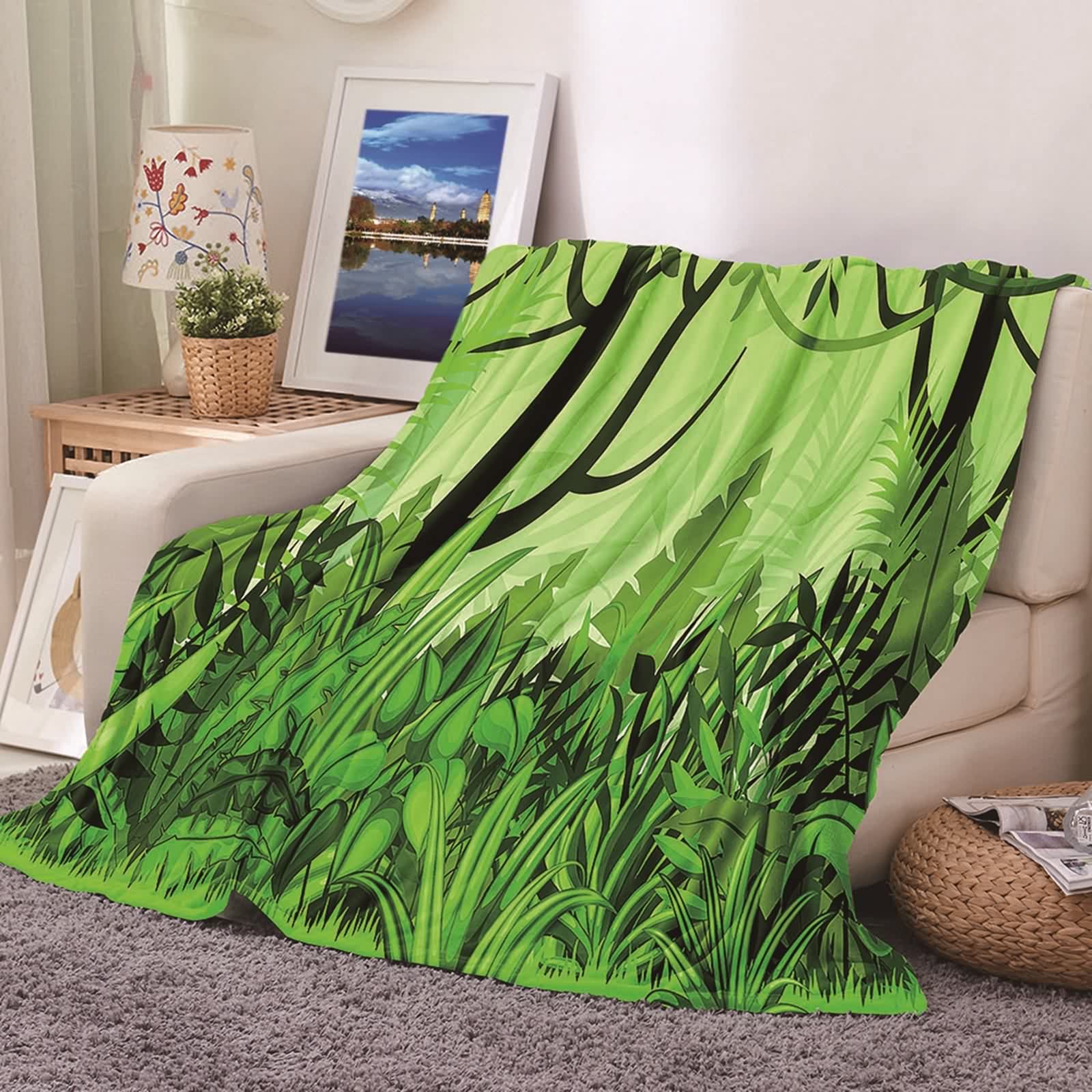 Couverture polaire douce 80x120cm KnSam plaid flannel jungle pour canapé et lit