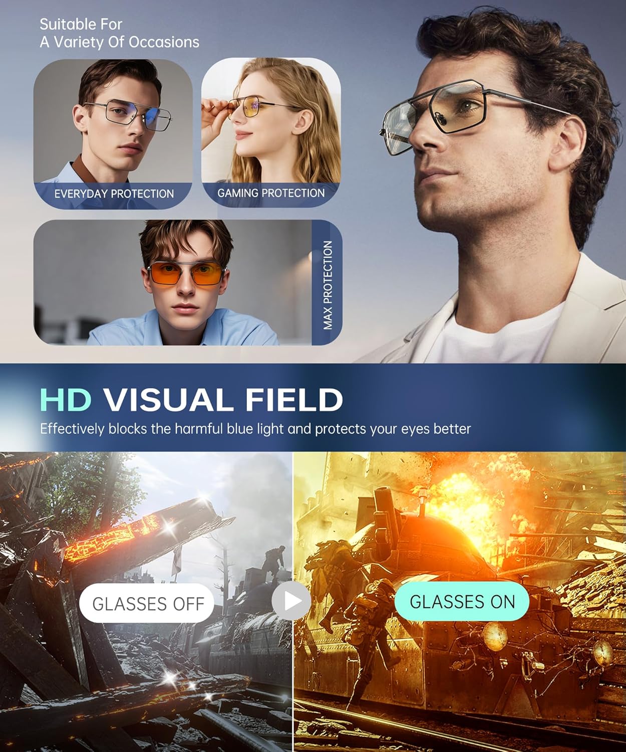 ANYLUV Blue Light Glasses Men Women, Eye Protection Glasses for Gaming, Metal Blue Light Blocking Computer Lens for Men