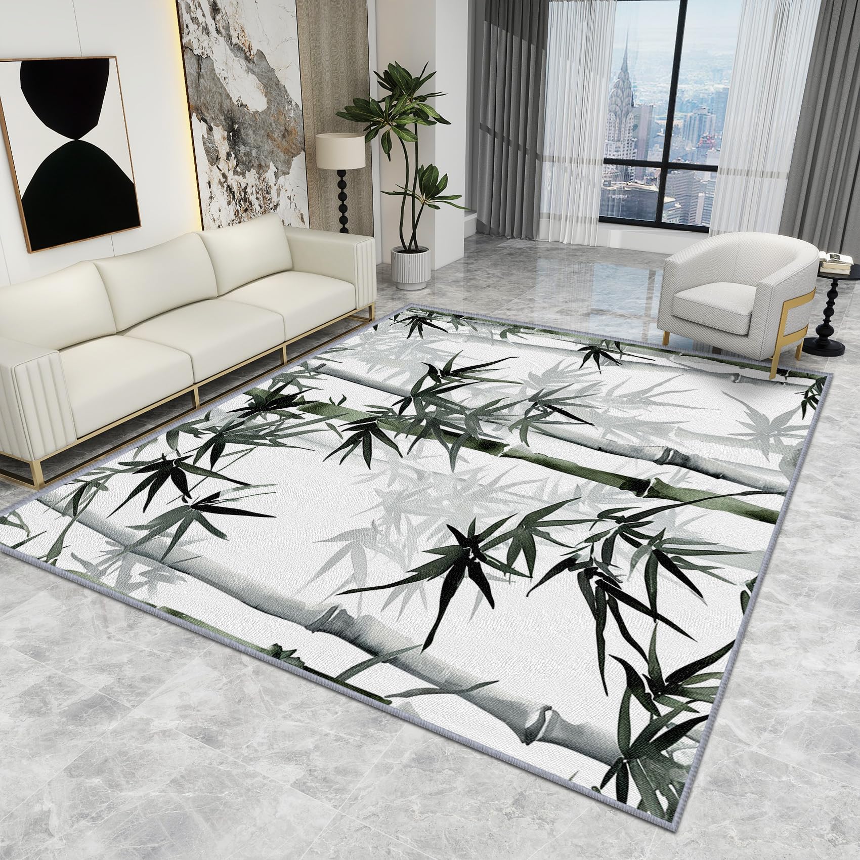 Bamboo Rug Large - Bamboo Rug - Zen Asian Oriental Rugs, Watercolor Carpet, Washable Rug Non Slip Low Pile Soft Large Area Rugs, Bamboo Home Decor Gifts, 80 X 150 cm