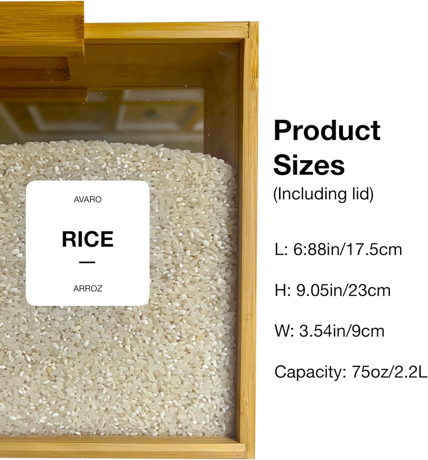 AVARO Food Dispenser – 2.2L Bamboo Cereal Dispenser Countertop & Rice Dispenser – Pantry Storage Containers for Kitchen Pantry & Pantry Organization – Cereal Dispenser & Flour Container (Set of 2) - Image 2