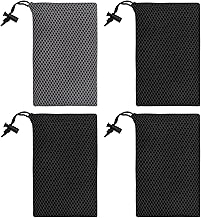 Set of 4 Mesh Bag with Drawstring, 10 x 15.5 cm Small Thick Case with Polyester Drawstring, Practical Mesh Pouch for Smartphone, Powerbank, Headphones, Keys