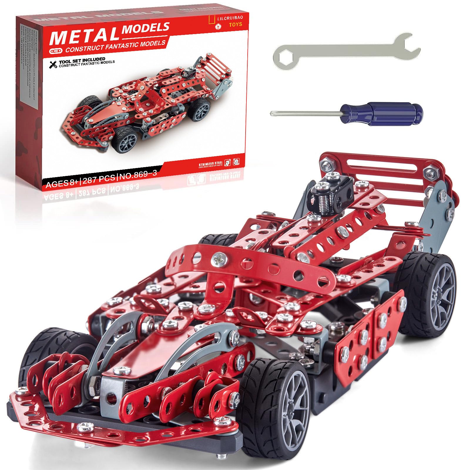 Building Kit Red Model Car Set - 287 PCS STEM Project Building Toys for Kids Ages 8-12, Assembly Building Vehicle for Boys 8 9 10 11 12-16 Years Old and Up Boys Girls Adults
