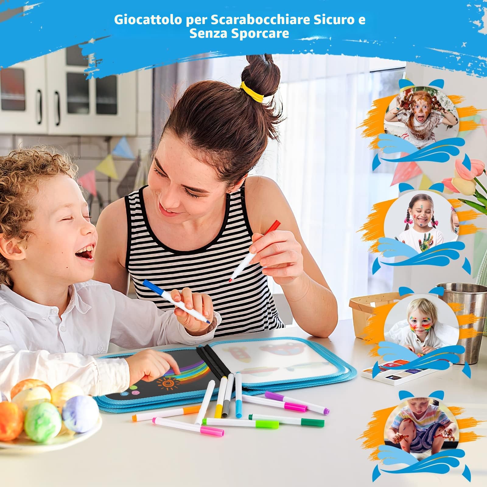 Portatile da Disegno per Bambini, Doodle Giocattoli, Riutilizzabile Libro di Pittura, 12 Penne Colorate Cancellabili, 14 Pagine (Balena)