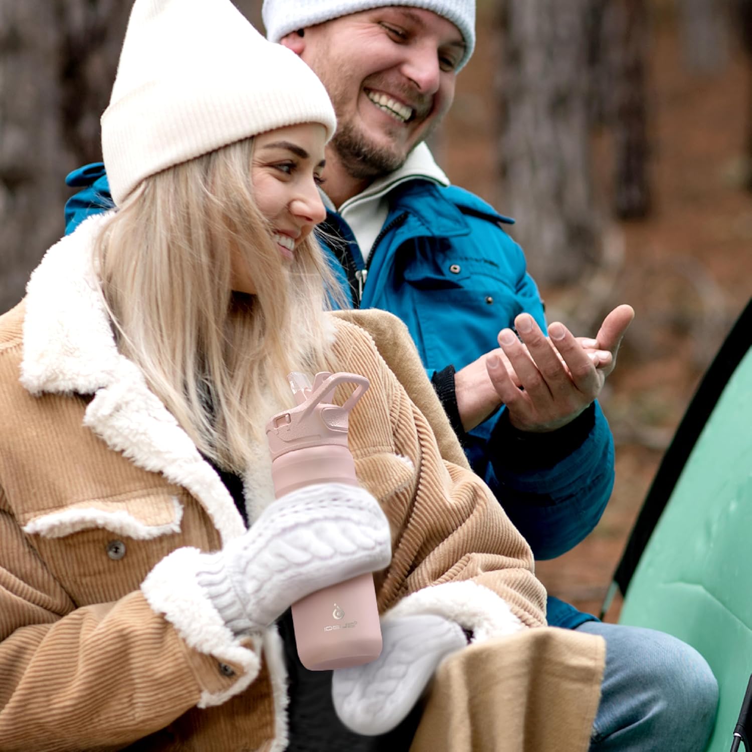 IDEUS Insulated Stainless Steel Water Bottle with 2 Leak-Proof Lids, Thermal Water Flask for Hiking Biking, 24oz, Light Pink - Image 9