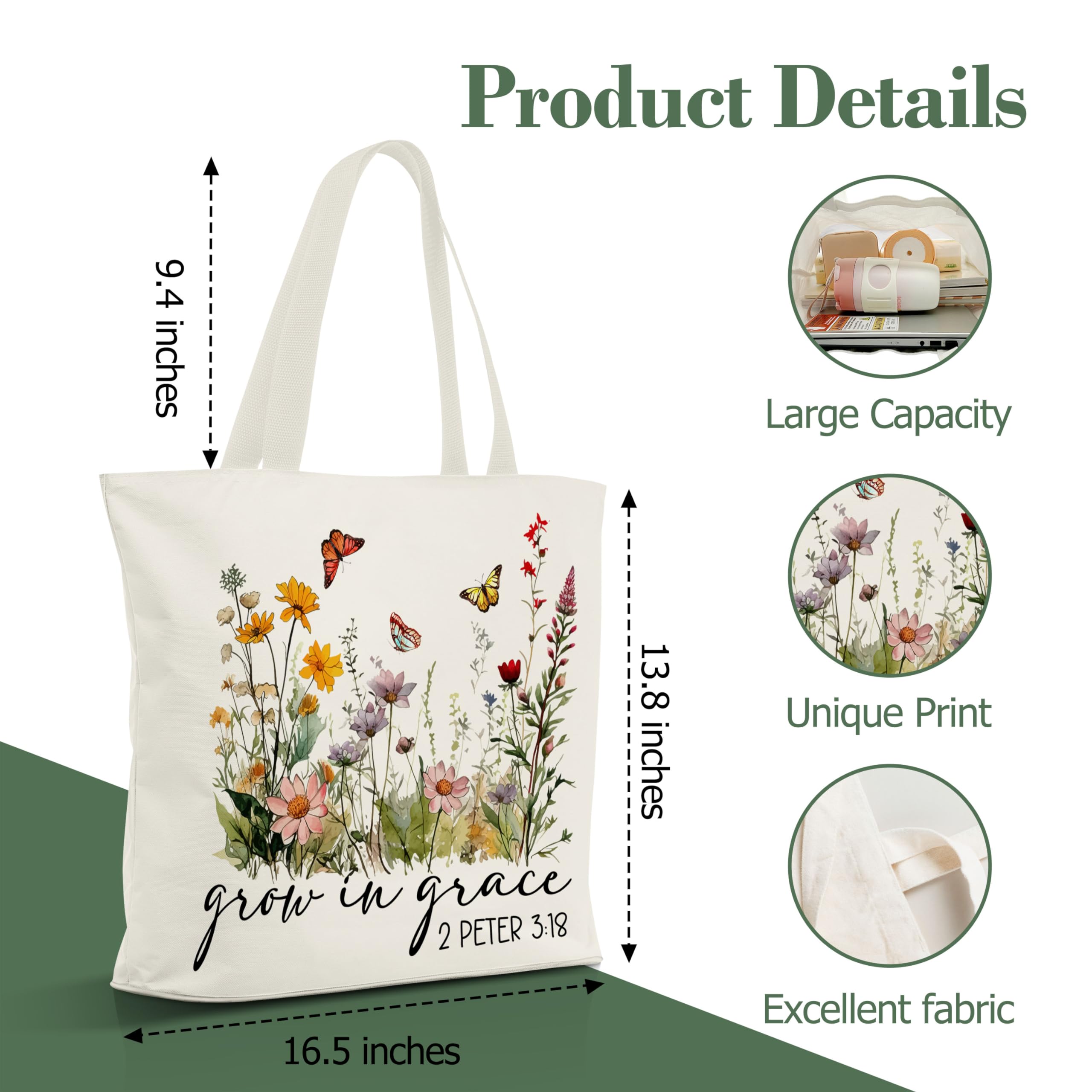 Nuhany Christian Gifts Canvas Tote Bag Aesthetic for Women Mom, Religious Birthday Gifts Reusable Grocery Shopping Bags, Shoulder Tote Bag for Christian (B02)