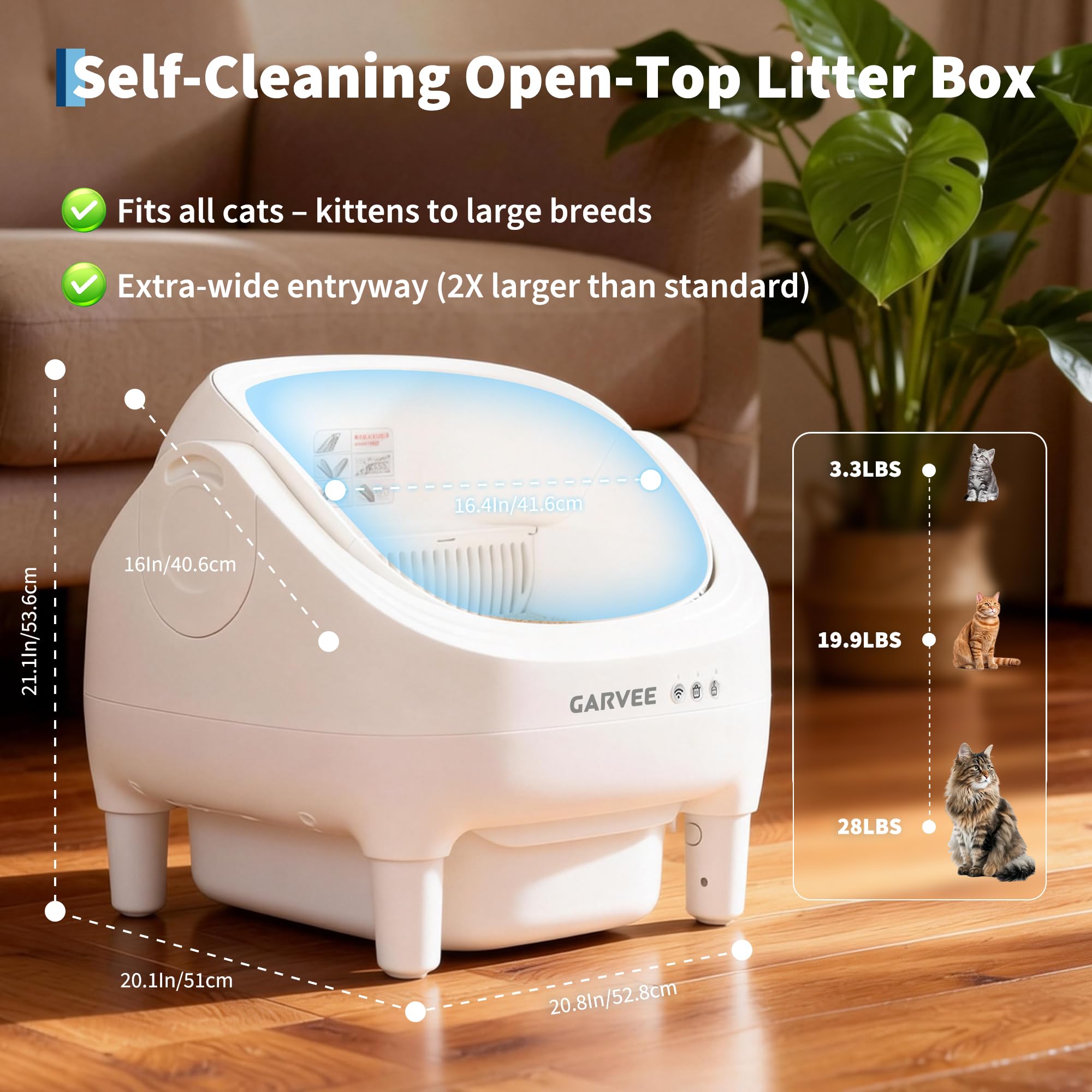 Self Cleaning Litter Box, Automatic Cat Litter Box with APP Control, Odor-Free Waste Disposal Includes Trash Bags, Large Waste Bin, Open-Top, for Multiple Cats, White - image 5