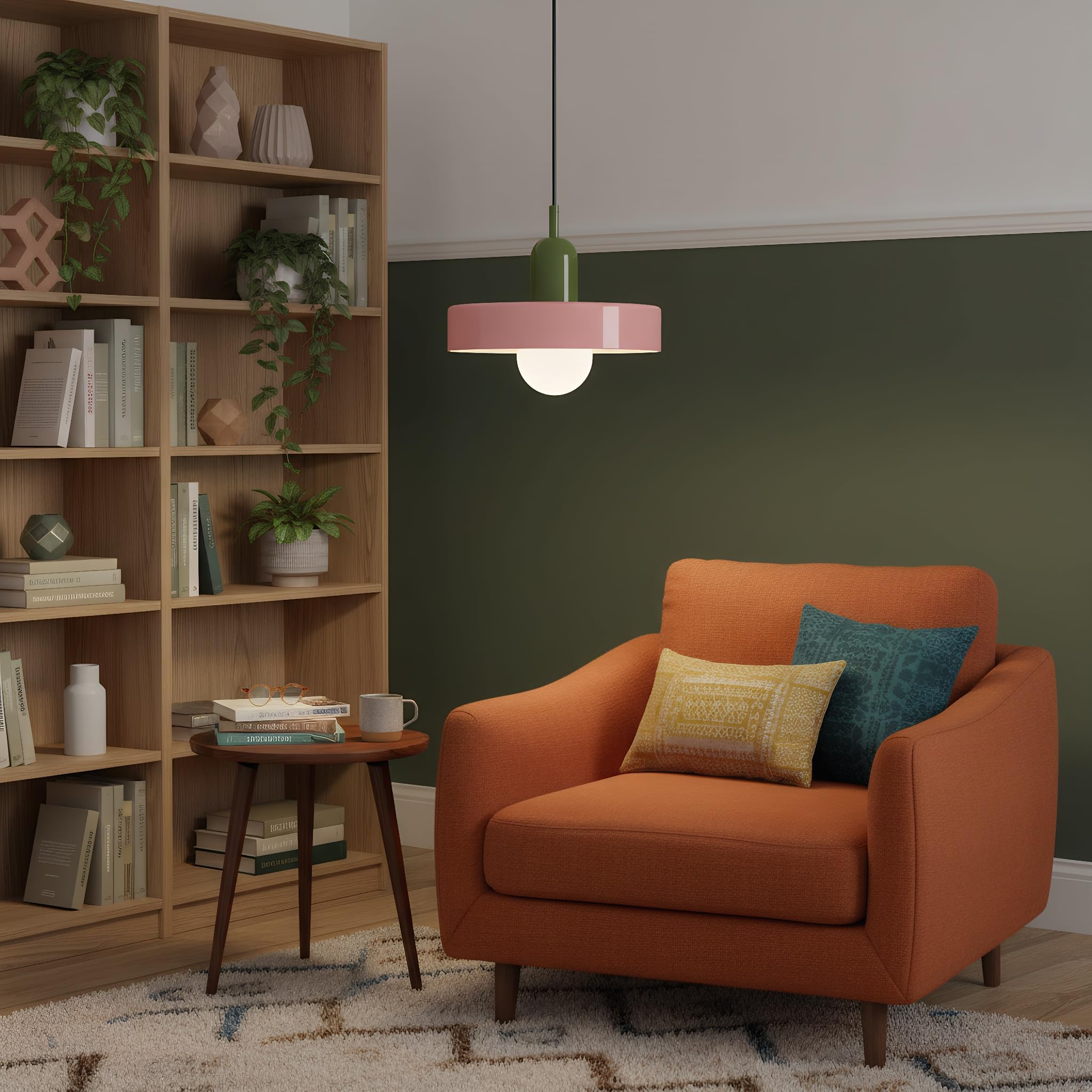 25cm Lampada a Sospensione Moderna in Vetro Rotondo, Base E27, Regolabile in Altezza, Lampadario Sospeso da Soffitto per Cucina, Sala da pranzo, Camera da letto (Rosa)