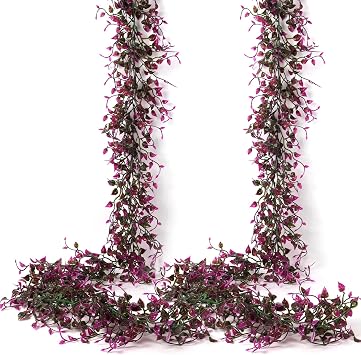 RECUTMS Artificial Vines Ivy Garland, 2Pcs 6Ft Fake Eucalyptus Leaves Greenery UV Resistant Faux Hanging Vine Plants Indoor Outdoor Home Garden Christmas Wedding Birthday Party Arch DecorFuchsia
