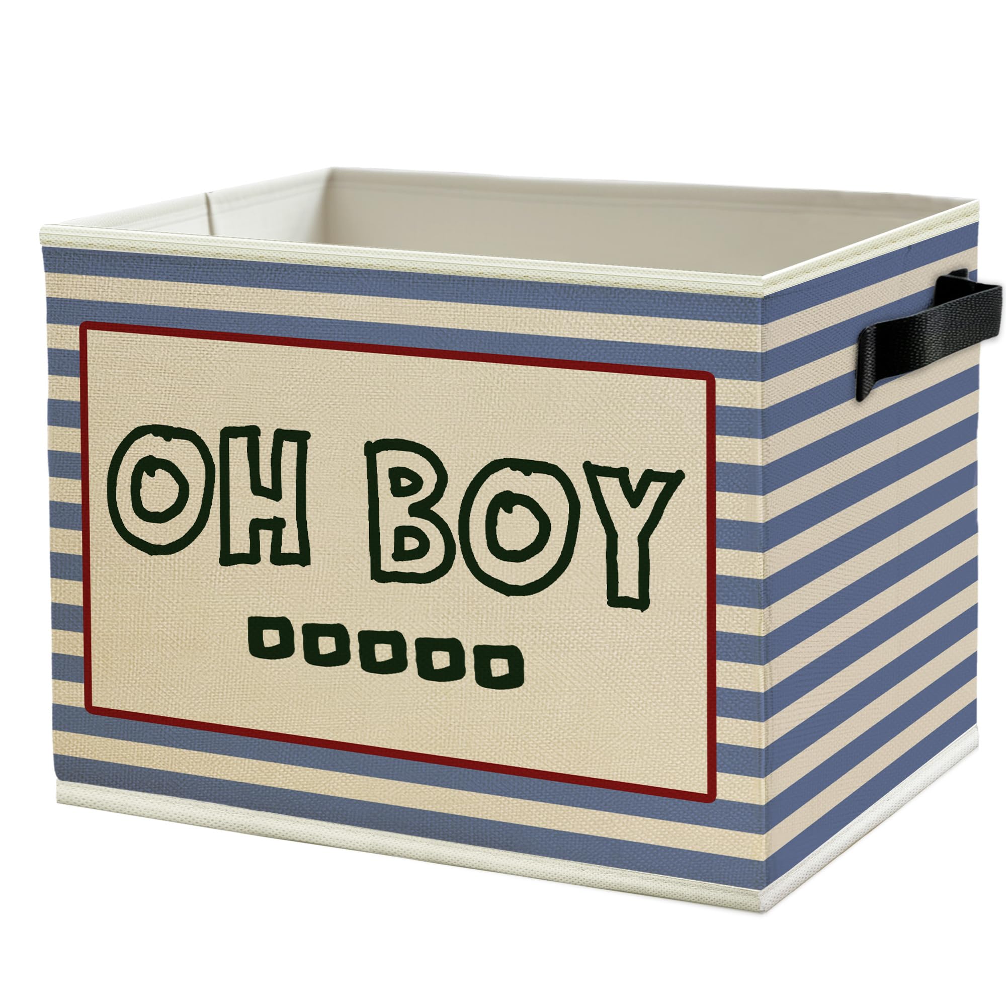 Oh Boy Kids Storage Bins Box with Handles, Retro Blue Striped Collapsible Basket Organizer for Kids Boy Nursery Room Playroom Bedroom Bathroom Books Clothes