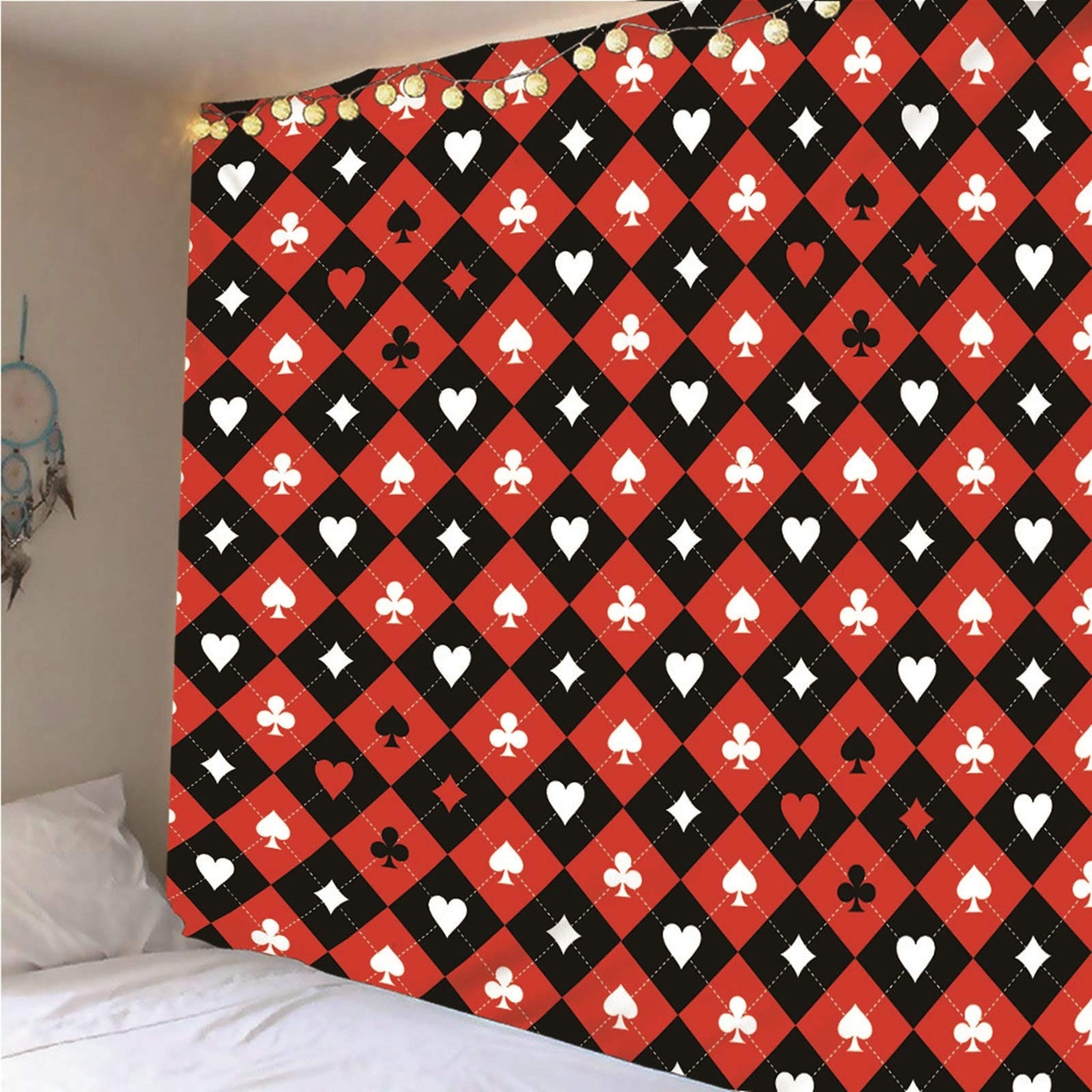 Aeici Tela Pared Playa, Wall Hanging Tapiz de Pared Patrón de póquer Tapiz- Negro Rojo Blanco, 240x220CM