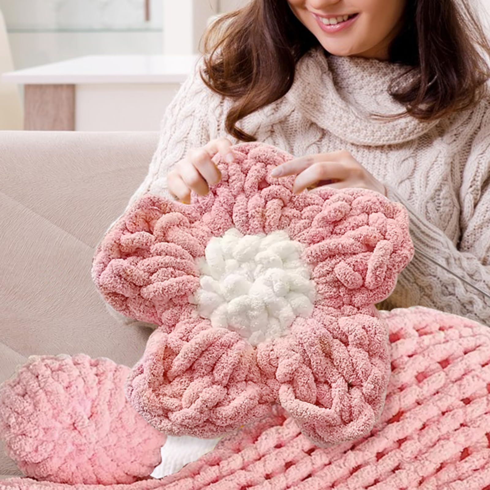Lana spessa per lavorare a maglia, 500 g (2 x 250 g), soffice lana Chunky Yarn, blu jeans, super morbida, per fai da te, XXL, spessa, morbida, per coperta, borsa, sciarpe, bianco