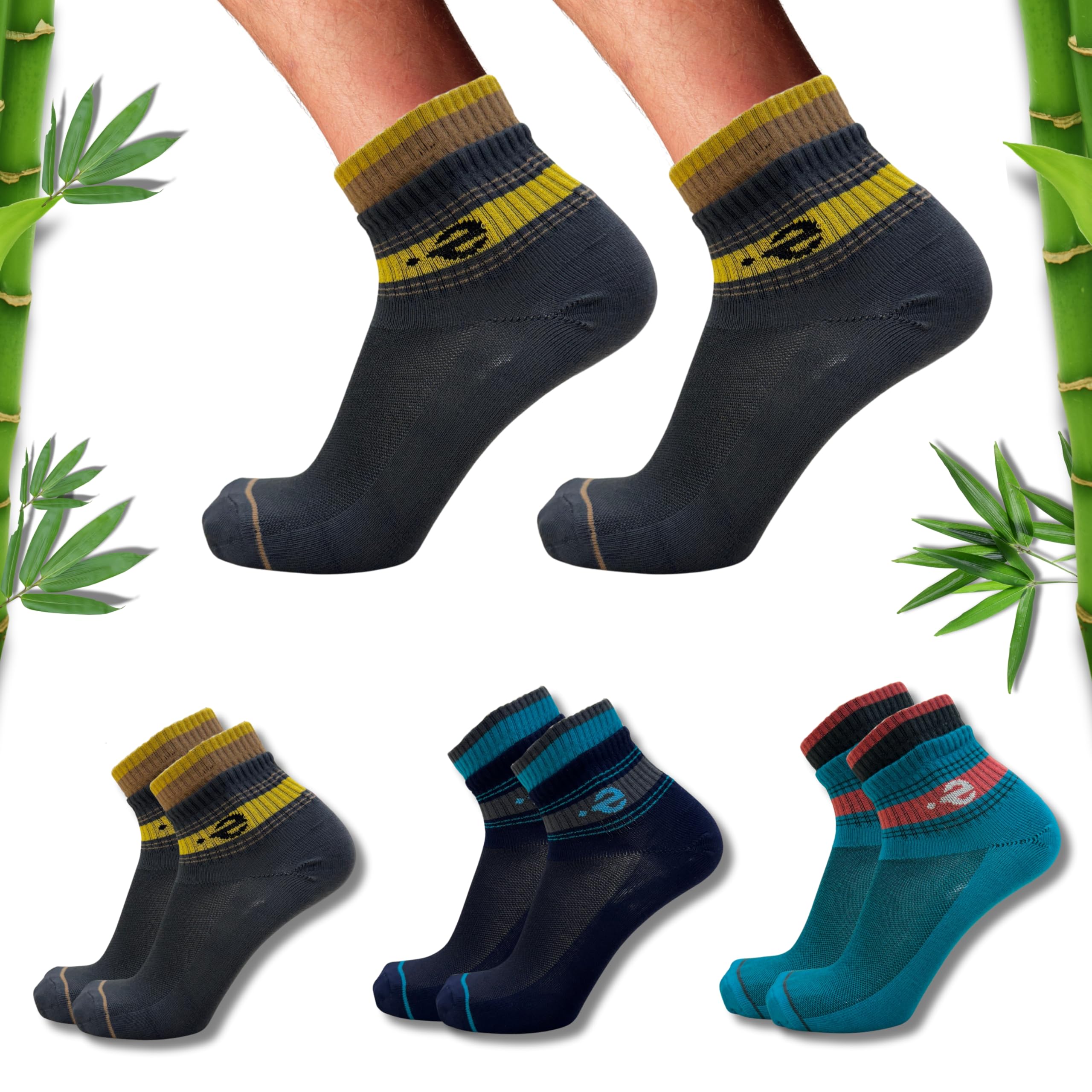 Bamboo Socks - 80% Bamboo, Breathable, Anti-Odor, Seamless, Diabetic & Neuropathy Support, Gentle Compression, Copper Nano Tech, Everyday Comfort - 3-Pack (Shadow Olive/Coll Navy/Legacy Teal)