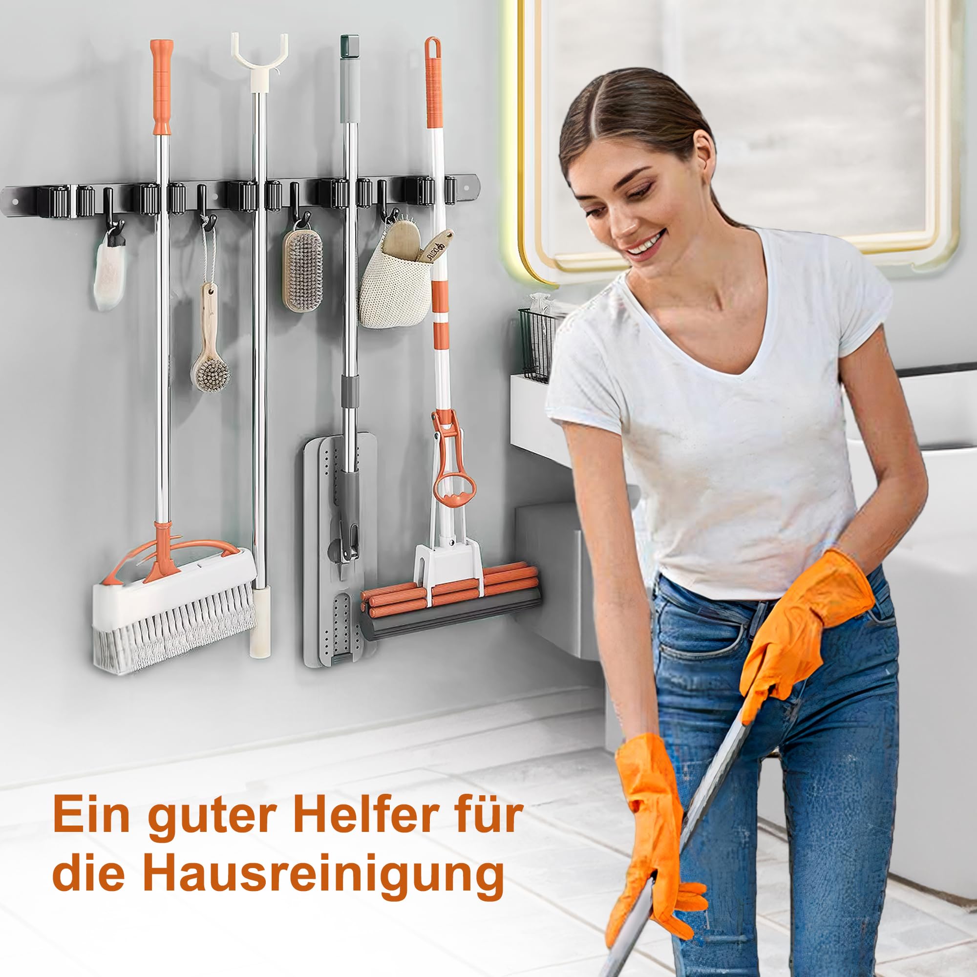 3 Stück Besenhalterung Wand, 15 Halter + 12 Haken Edelstahl Gerätehalter, Selbstklebend Gartengerätehalter and Besenhalter, Schwarz Wandhalterung Aufhänger für Besen
