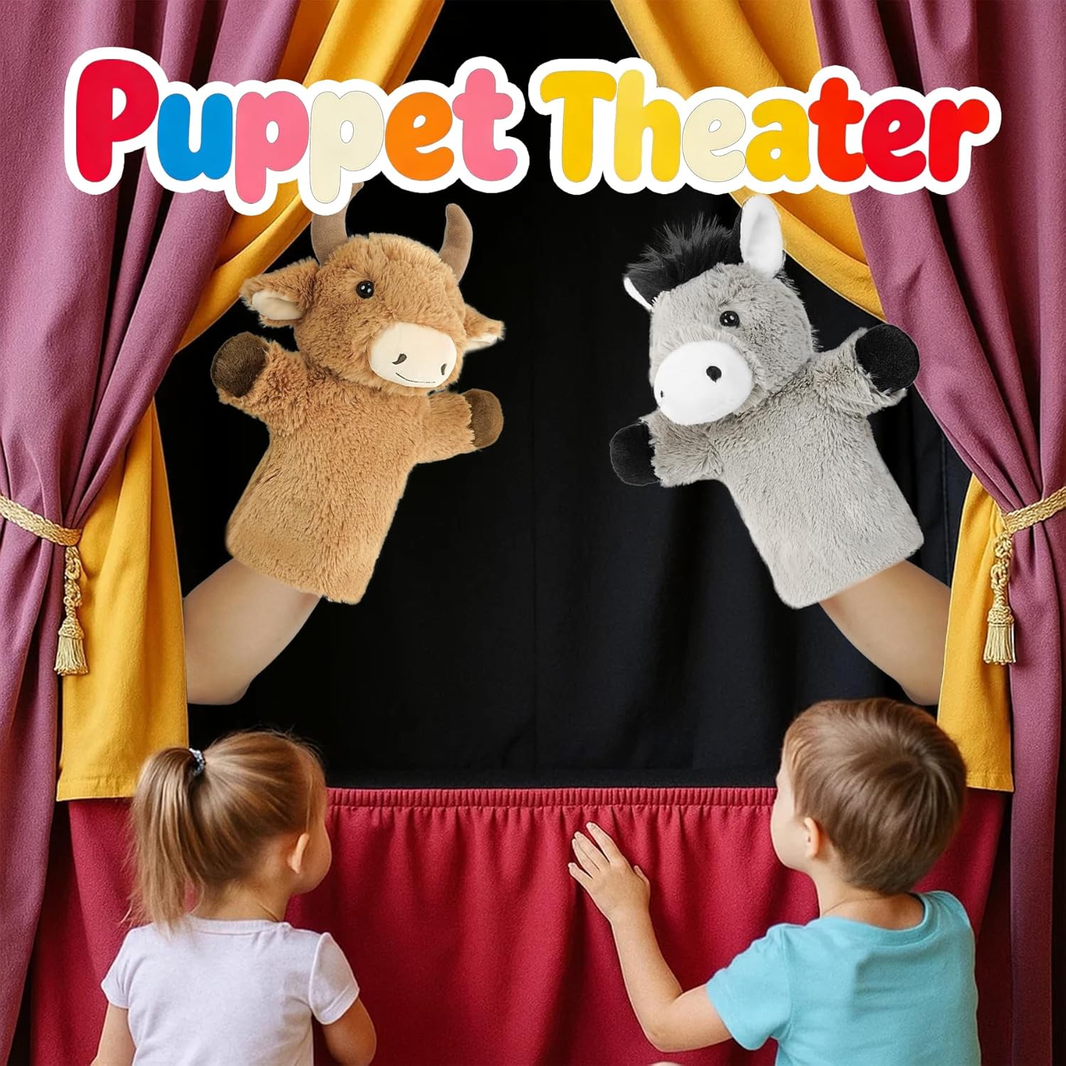 Plush Hand Puppet Barnyard Animal for Role Play Adult Size Fit Stuffed Toy Educational Learning Tool School Classroom Activity Bull
