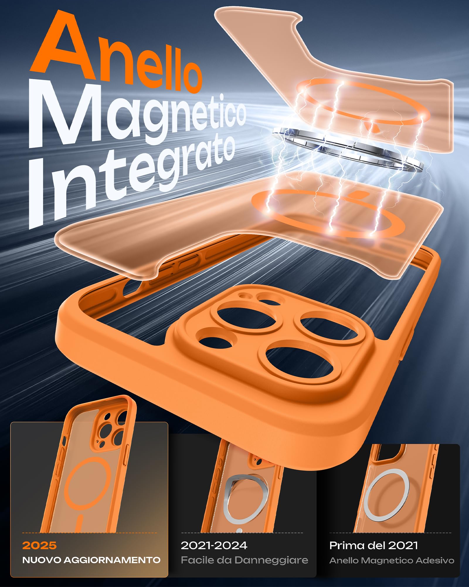 TOCOL Cover Magnetica per iPhone 13 Pro 6,1 Pollic, Compatibile con MagSafe, Protezione Fotocamera Integrata, Custodia Antiurto Traslucida Opaca, Arancione