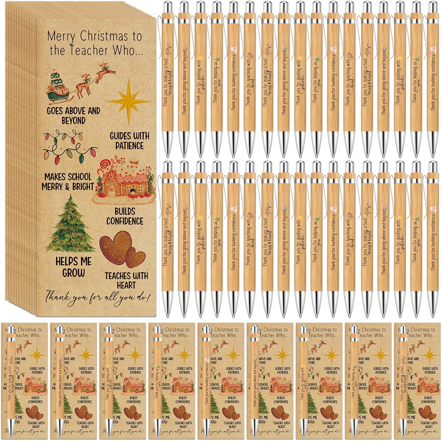 Tenceur 48 Sets Christmas Staff Gifts Bulk Thank You Pen Merry Bright Cards Team Christmas Bulk Gifts for Employees Coworkers Team Members at Work Staff Office Holiday Presents Stocking Stuffers