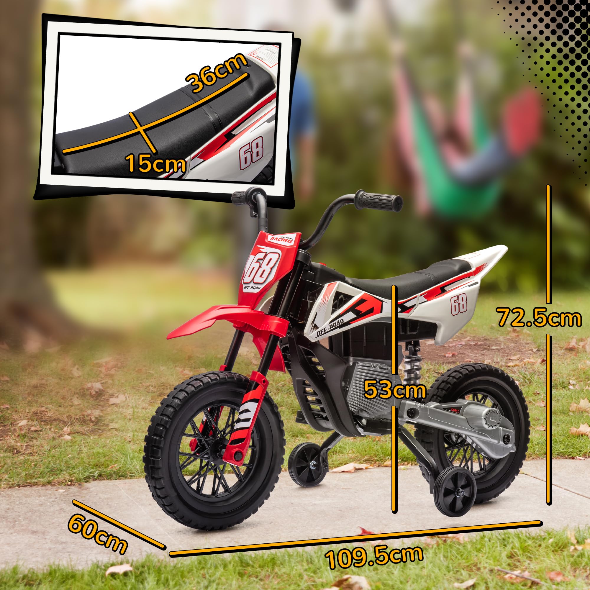AIYAPLAY 12V Moto Elettrica per Bambini 3-6 Anni con 2 Motori e Acceleratore Manuale, Mini Moto Cross per Bambini con Sospensione, Ruote Rimovibile, Indicatore di Carica, Suoni, 2.4-5km/h, Rosso