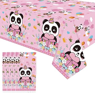 Pink Panda Rectangular Tablecloth, 4 Pack, Plastic, Large, All-Season, Birthday, Party Decorations