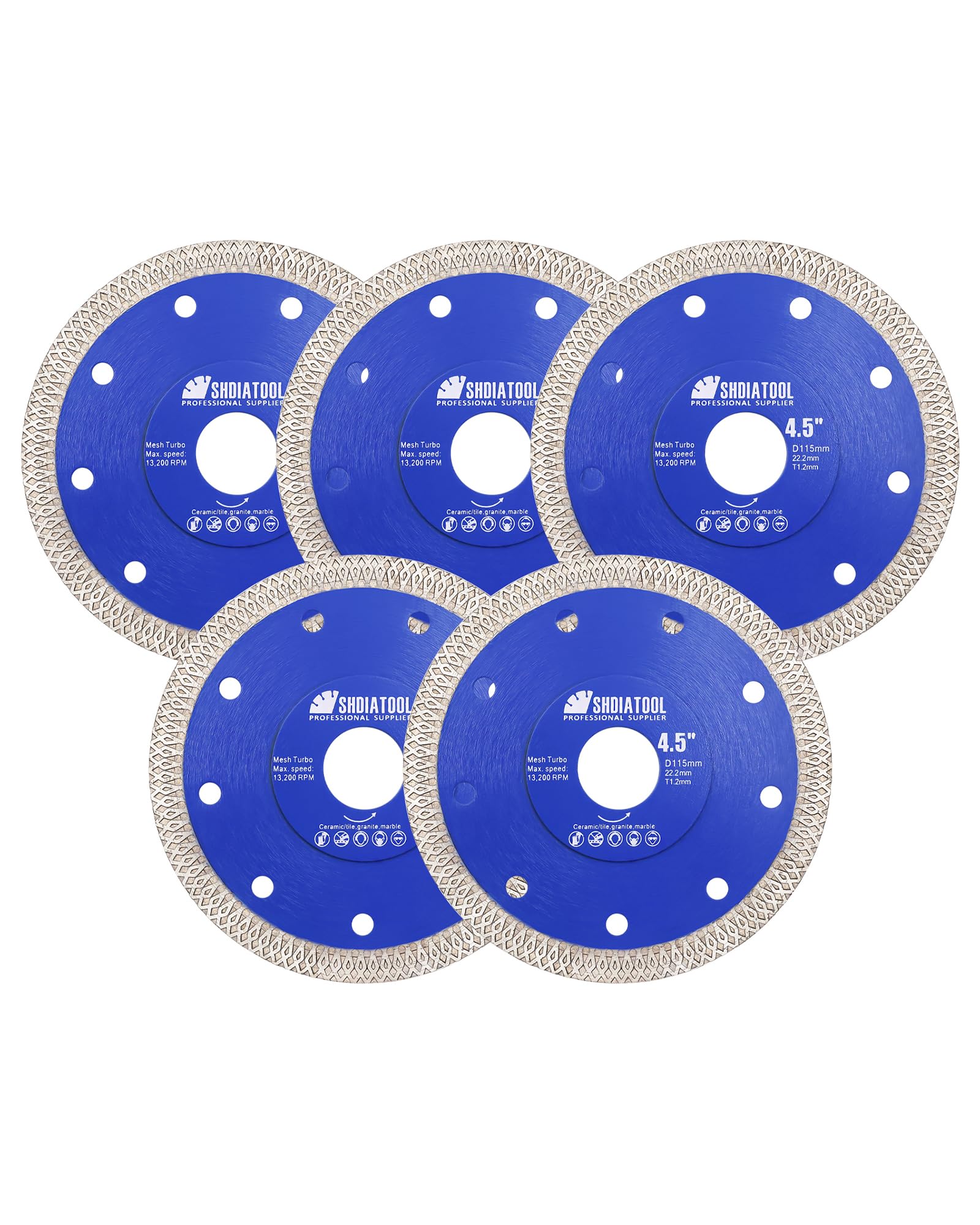 SHDIATOOL 4-1/2 Inch Diamond Saw Blade Cutting Porcelain Tile Ceramic Granite Marble Brick(5-Pack)