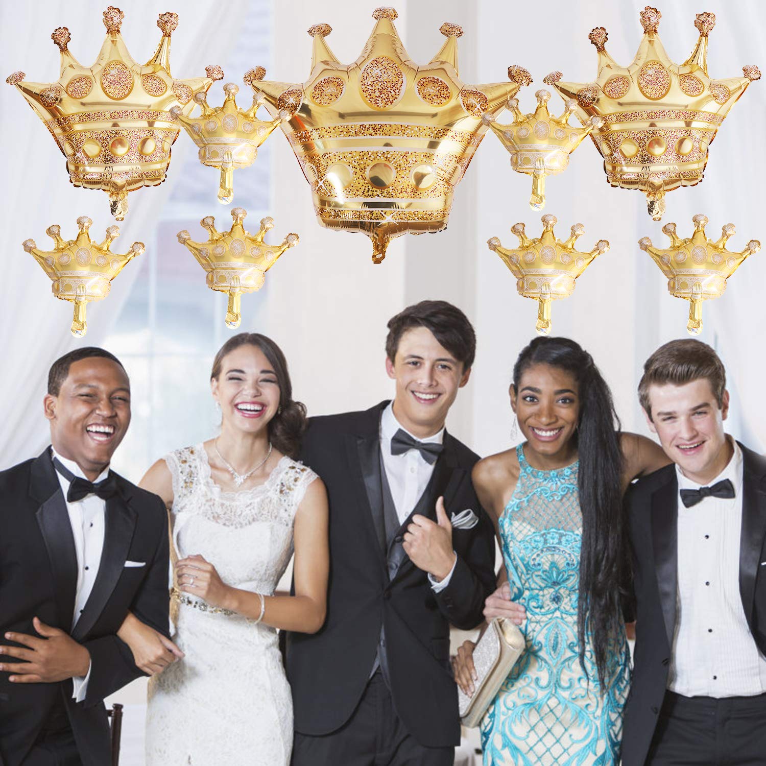 16 Pcs Gold Crown Foil Balloons - 30\" 24\" 12\" Sizes For Princess Parties & Celebrations