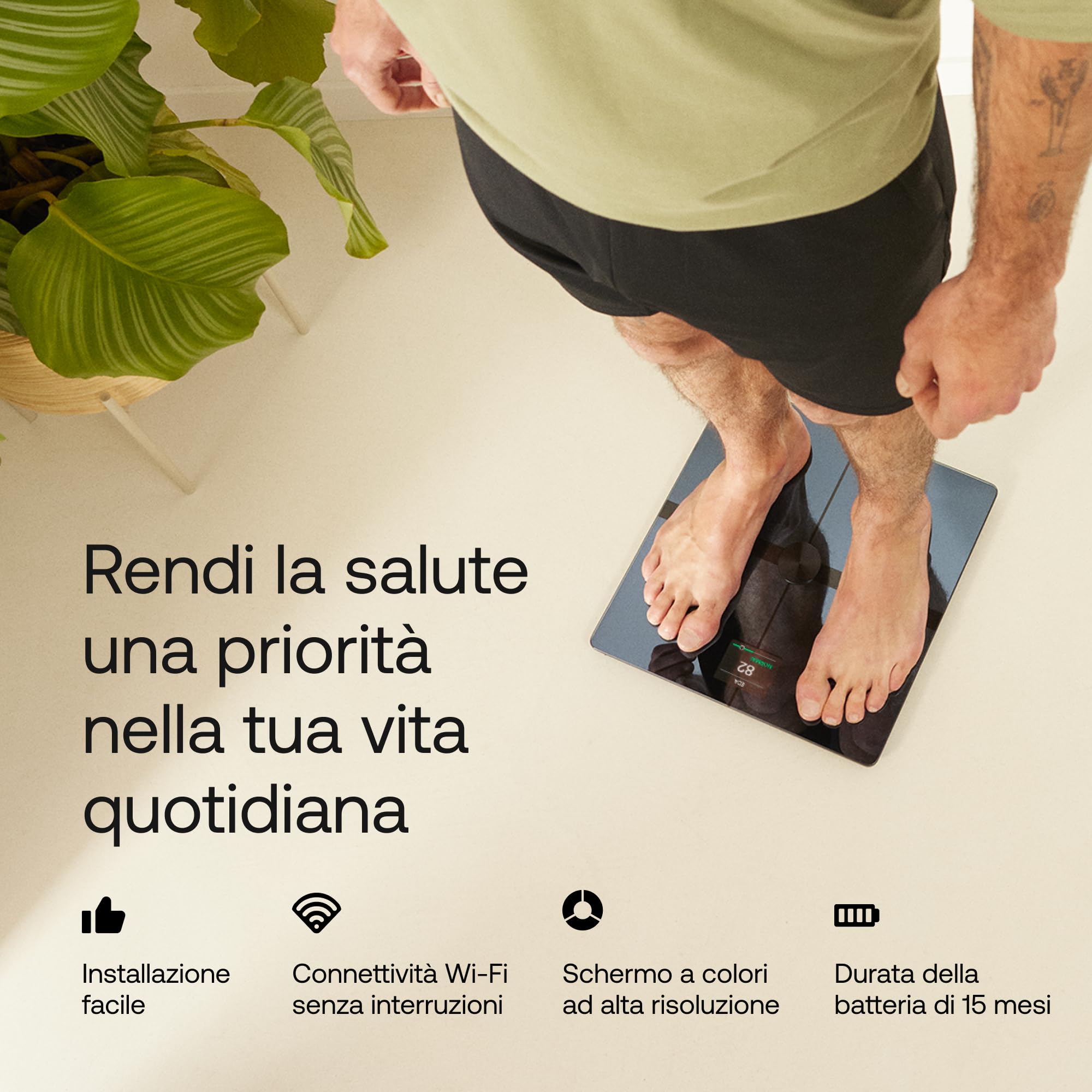 Withings Body Smart - Bilancia pesapersone con composizione corporea (peso, massa grassa, muscolare, ossa, acqua, indice di grasso viscerale), Bilancia digitale WIFI, fino a 8 utenti