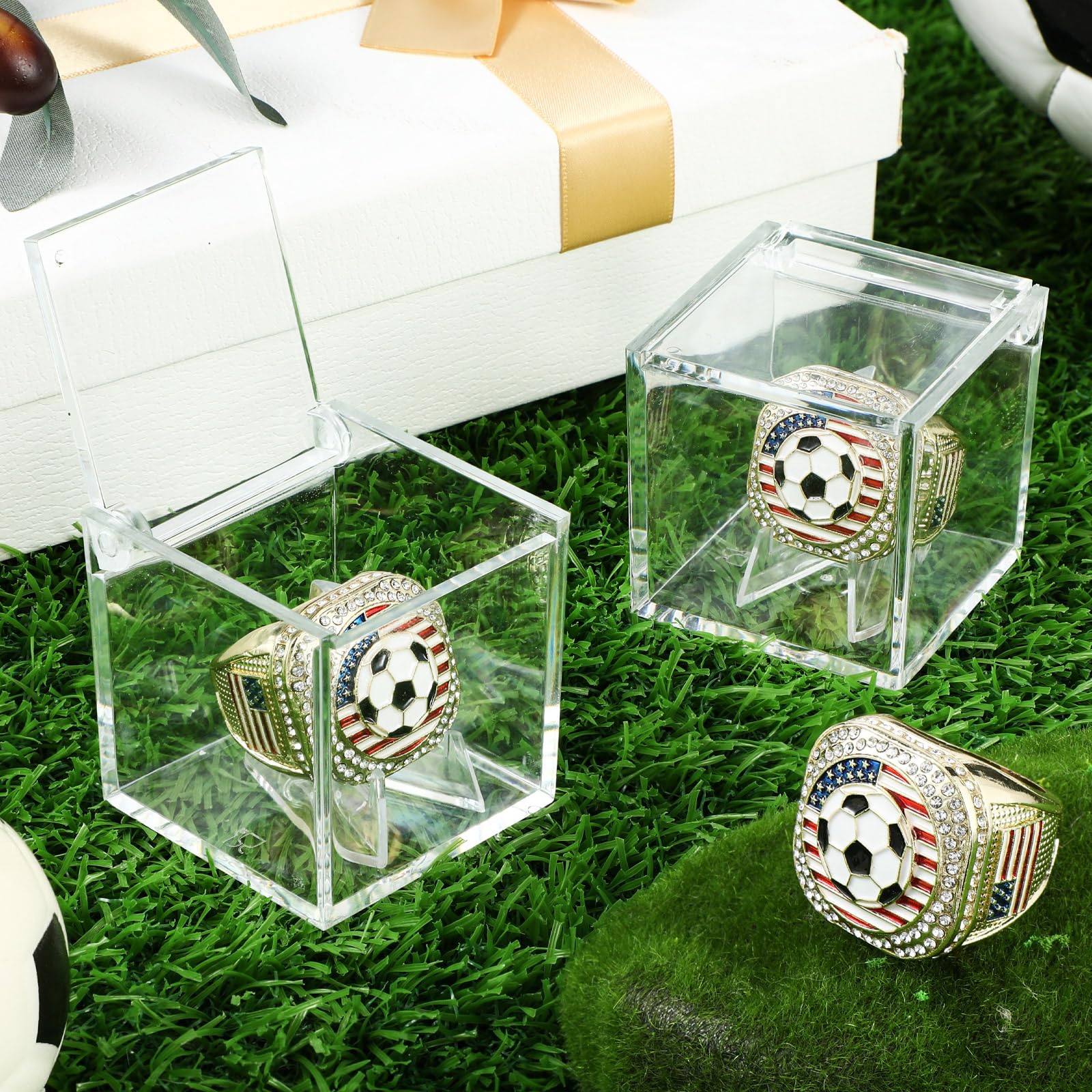 Landical 12 Set Championship Ring mit Vitrine und Ständer Halter Meisterschaft Ring Box Acryl Vitrine und Halter Champion Trophäe Ringe für Ligasieger