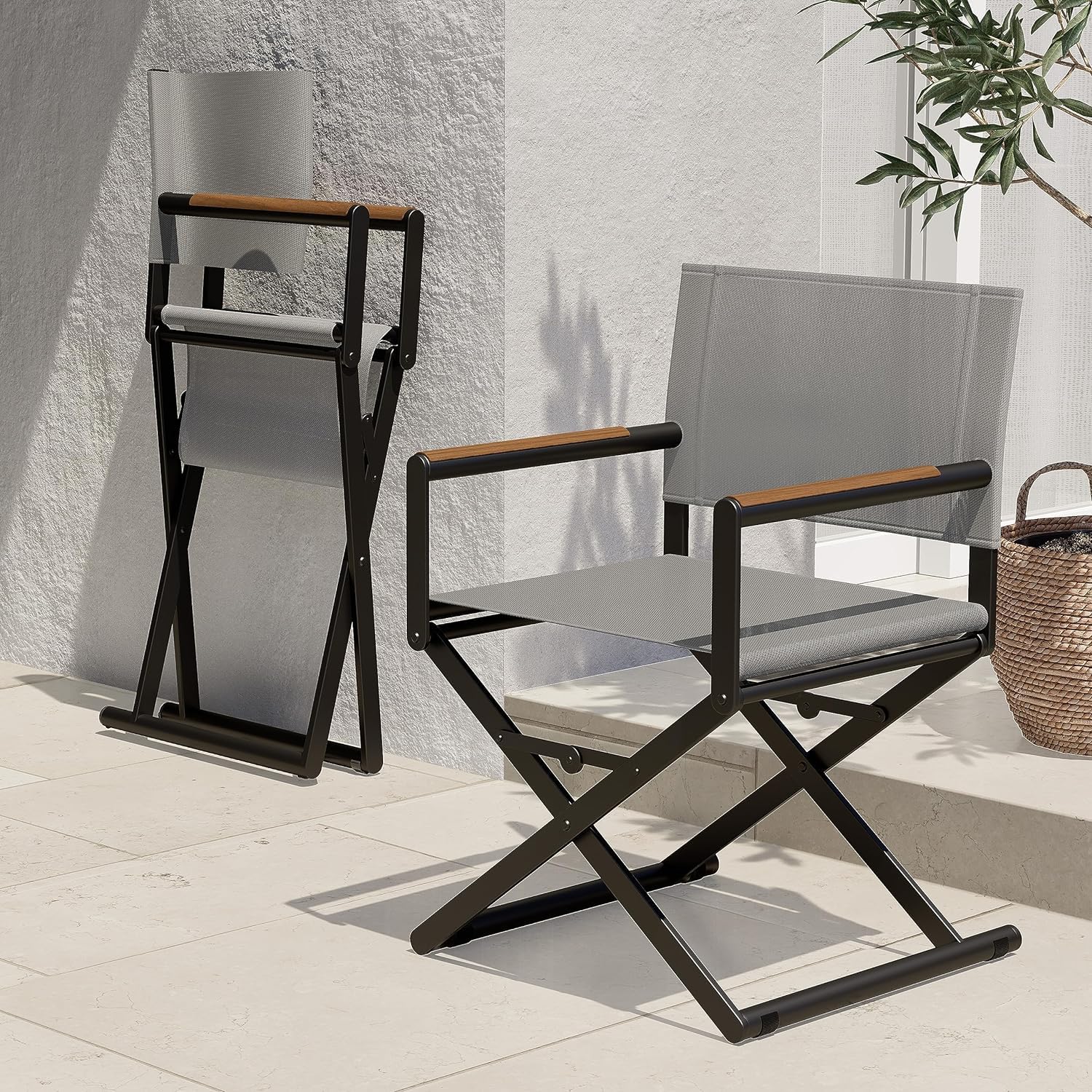 Grand patio Regiestuhl Klappbar Gartenstuhl Faltbar 2er-Set Campingstuhl Klappstuhl Leichter Tragbarer Stuhl, bis 150kg Belastbar, Angelstuhl für Strand, Camping, Garten, Grillen -Grey