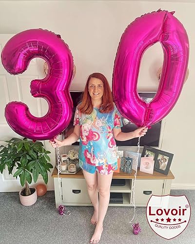 Miniatura 5 de Lovoir Globo rosa intenso de 40 pulgadas, 30 dígitos gigantes, de papel de aluminio de Mylar para helio, globos de color rosa intenso para fiesta de